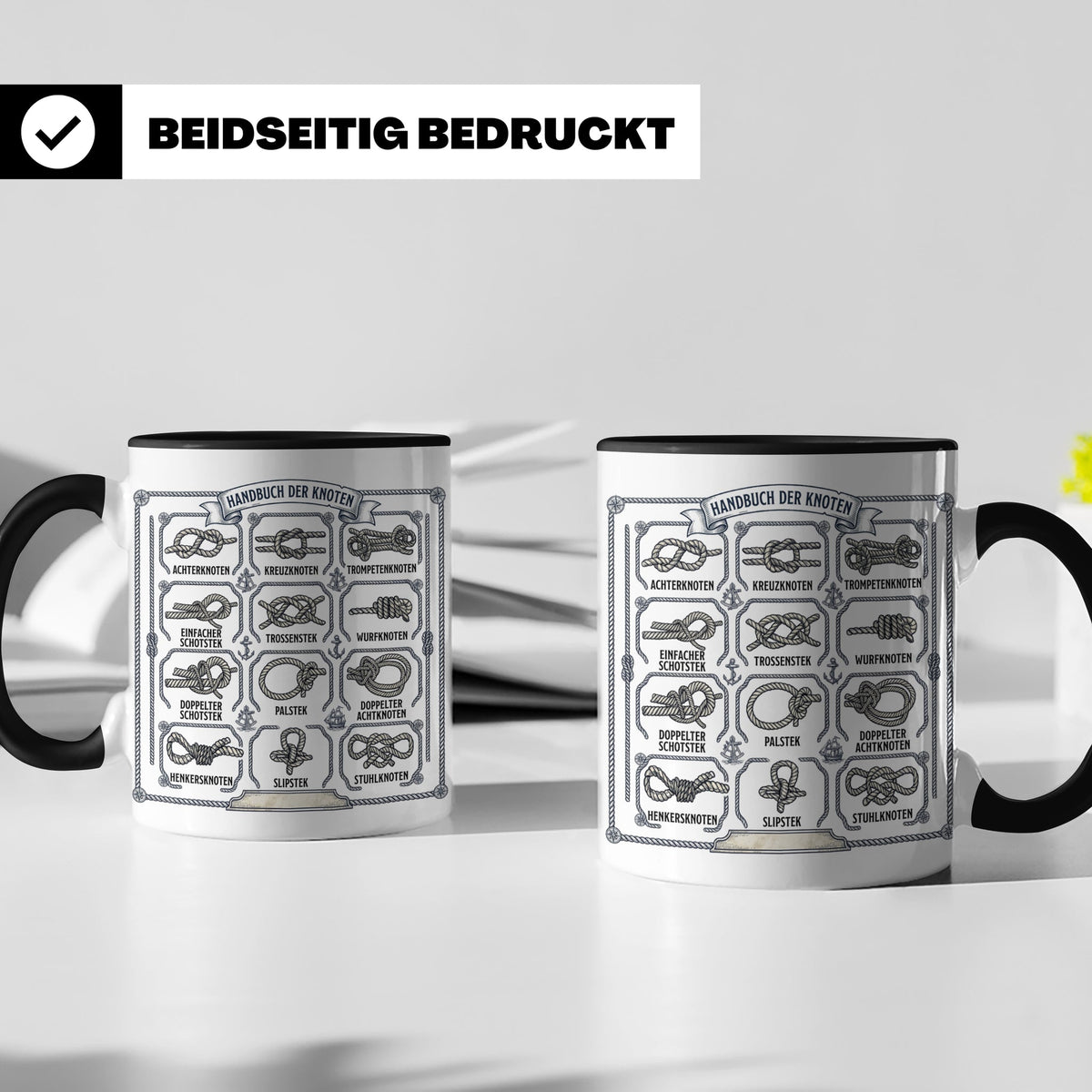 Knotenkunde Tasse mit Segelknoten & Seemannsknoten, Handbuch – Schwarz [farbe:schwarz]