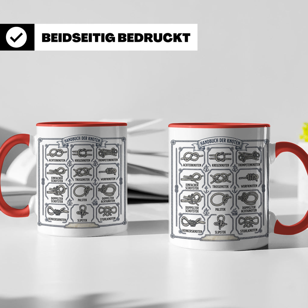 Knotenkunde Tasse mit Segelknoten & Seemannsknoten, Handbuch – Rot [farbe:rot]