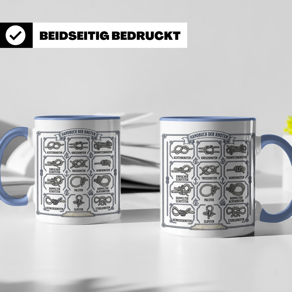Knotenkunde Tasse mit Segelknoten & Seemannsknoten, Handbuch – Blau [farbe:blau]