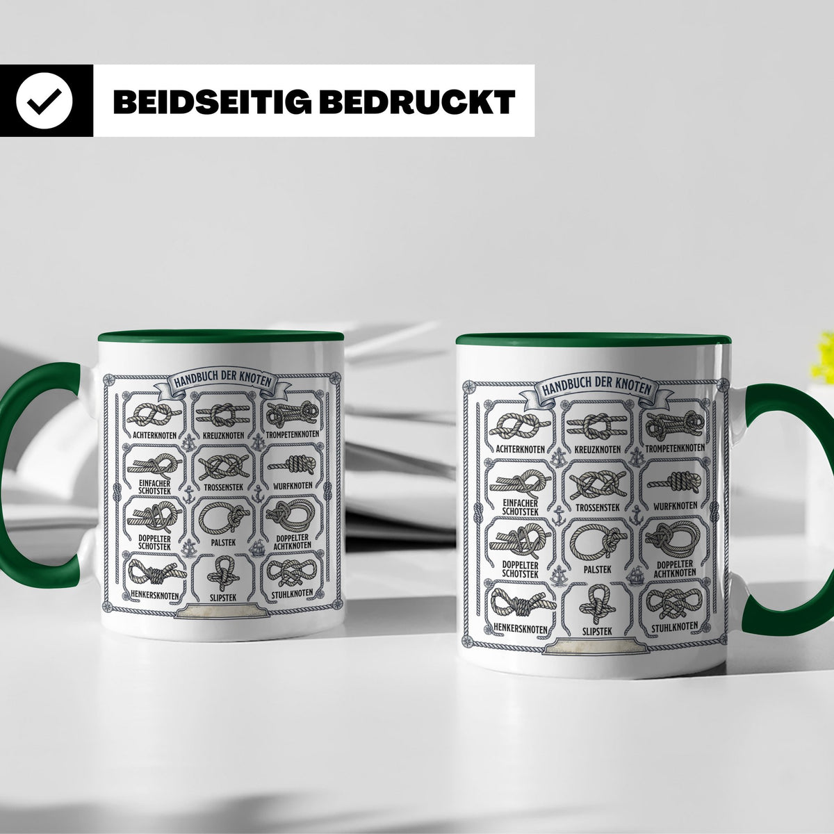 Knotenkunde Tasse mit Segelknoten & Seemannsknoten, Handbuch – Grün [farbe:grün]