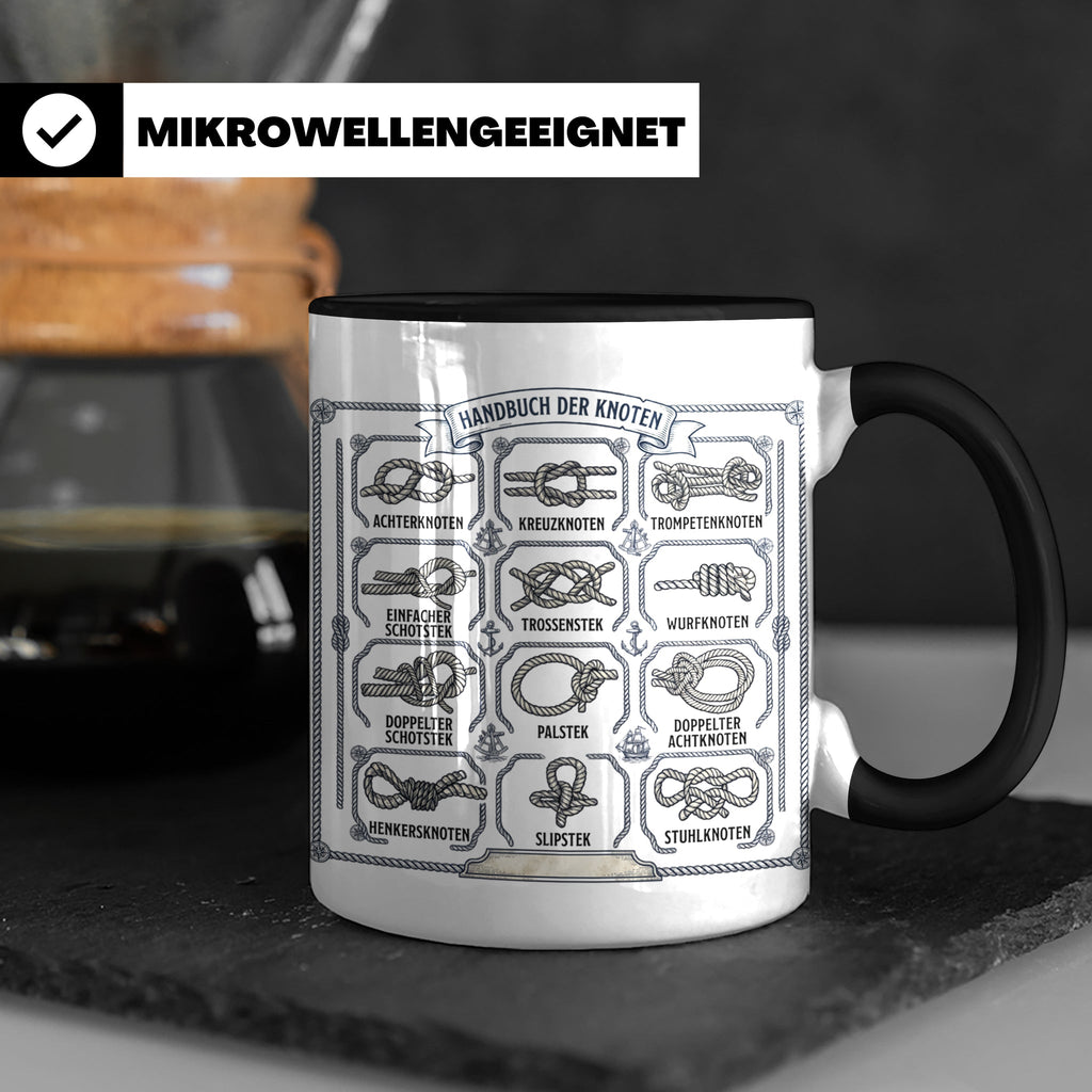 Knotenkunde Tasse mit Segelknoten & Seemannsknoten, Handbuch – Schwarz [farbe:schwarz]