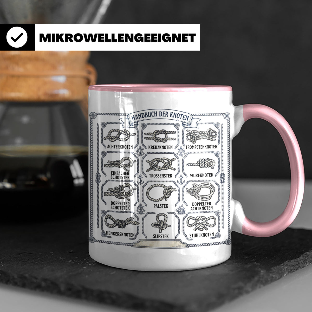 Knotenkunde Tasse mit Segelknoten & Seemannsknoten, Handbuch – Rosa [farbe:rosa]