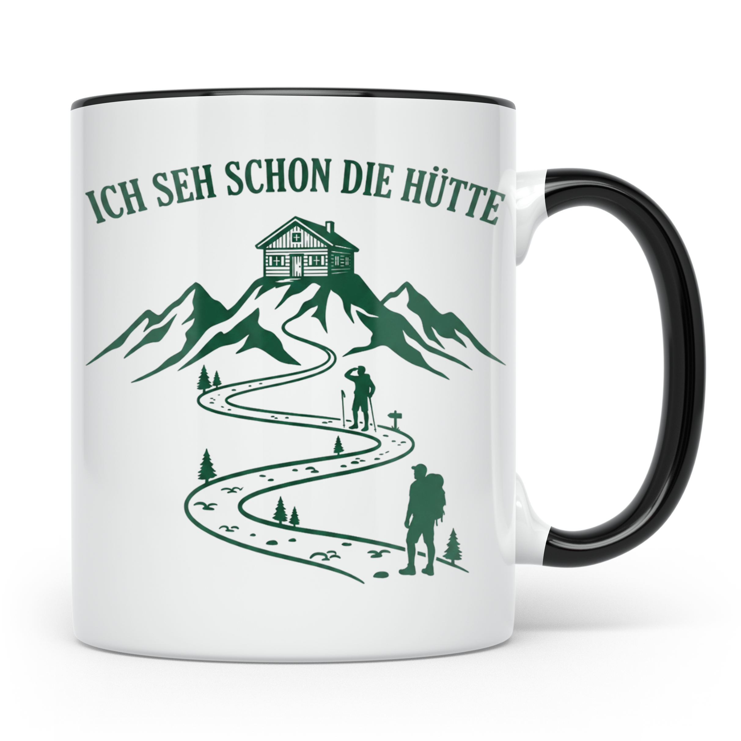 Wandertasse mit Spruch Ich seh schon die Hütte | Geschenk fü – Schwarz [farbe:schwarz]