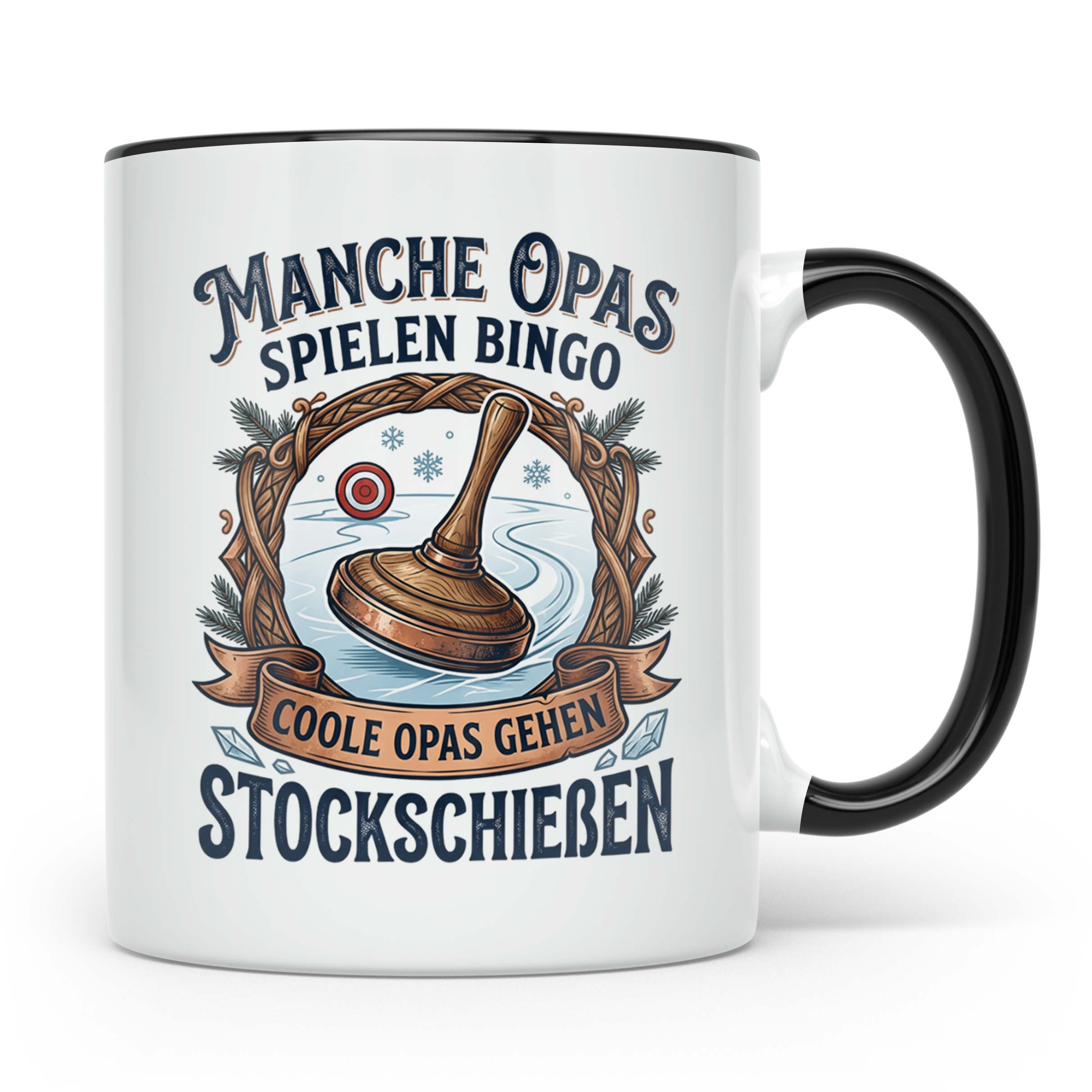 Stockschießen Tasse für coole Opas, Geschenk für Stockschütz – Schwarz [farbe:schwarz]