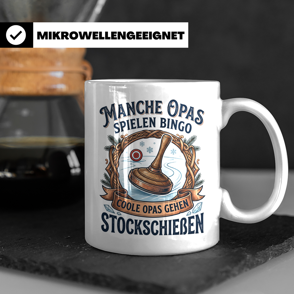 Stockschießen Tasse für coole Opas, Geschenk für Stockschütz – Weiß [farbe:weiß]