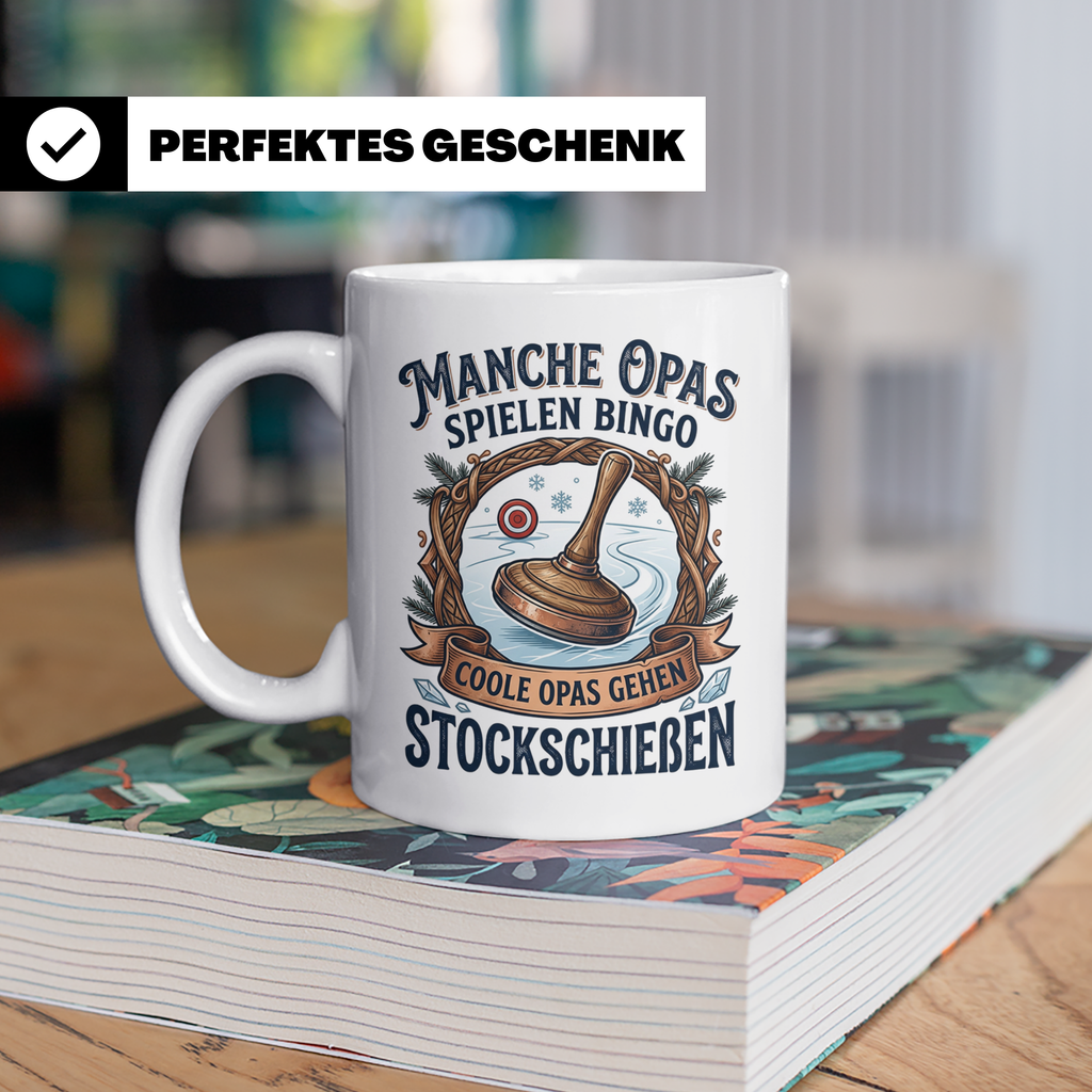 Stockschießen Tasse für coole Opas, Geschenk für Stockschütz – Weiß [farbe:weiß]