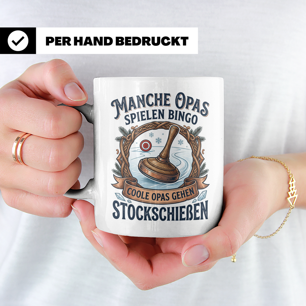 Stockschießen Tasse für coole Opas, Geschenk für Stockschütz – Weiß [farbe:weiß]