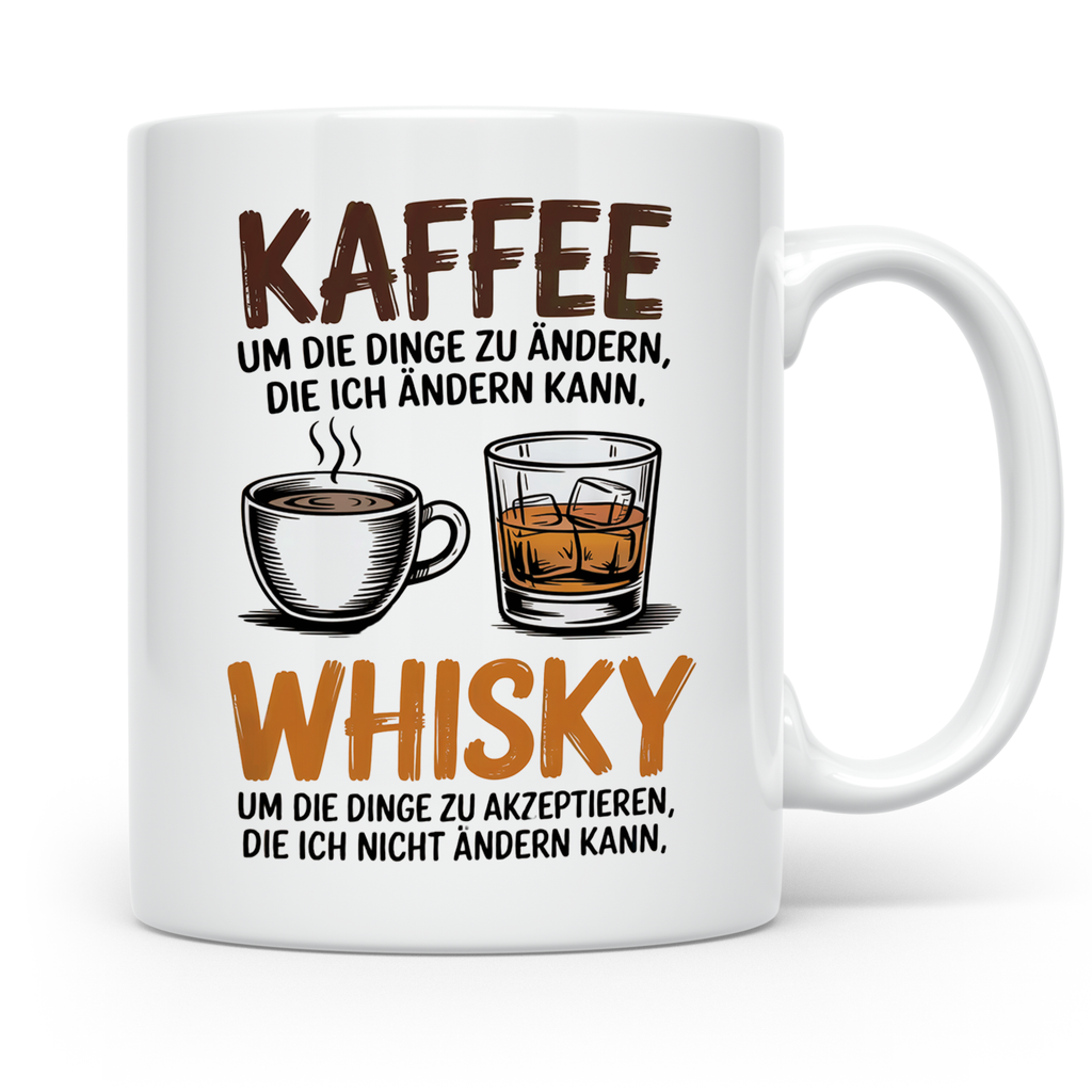 Kaffee Whisky Spruch Tasse | Geschenk für Morgenmuffel | Für Freunde des guten Geschmacks | Lustige Weisheit für Kaffeetrinker & Whiskeylieb