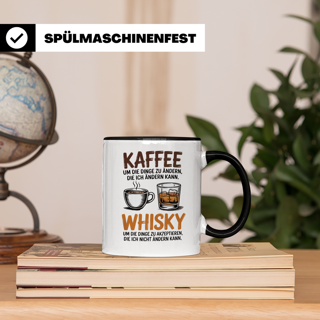 Kaffee Whisky Spruch Tasse | Geschenk für Morgenmuffel | Für Freunde des guten Geschmacks | Lustige Weisheit für Kaffeetrinker & Whiskeylieb