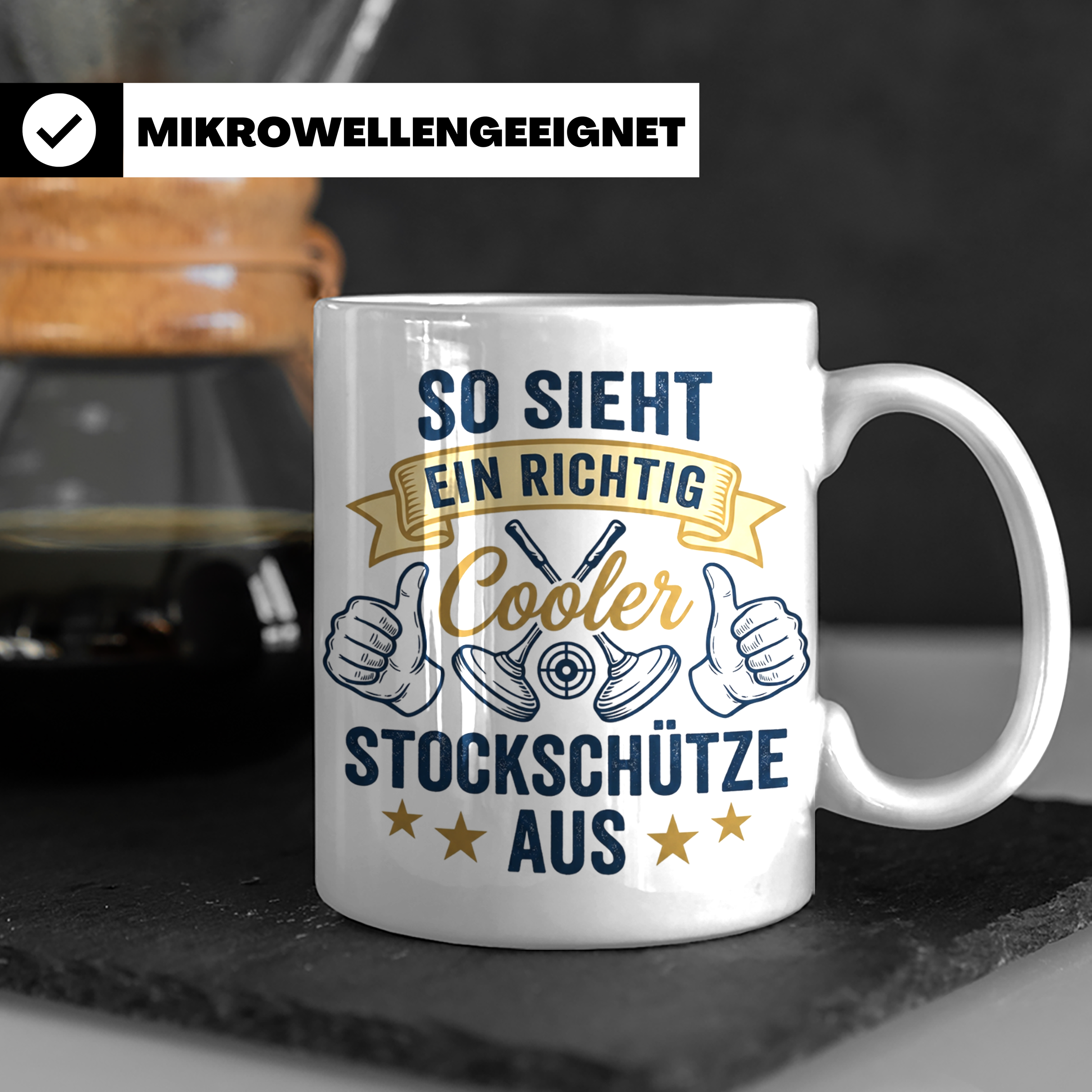 Stockschütze Tasse mit Spruch So sieht ein cooler Stockschüt – Weiß [farbe:weiß]