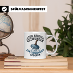 Stockschießen Tasse mit Spruch Zur Arbeit gezwungen zum Stoc – Weiß [farbe:weiß]