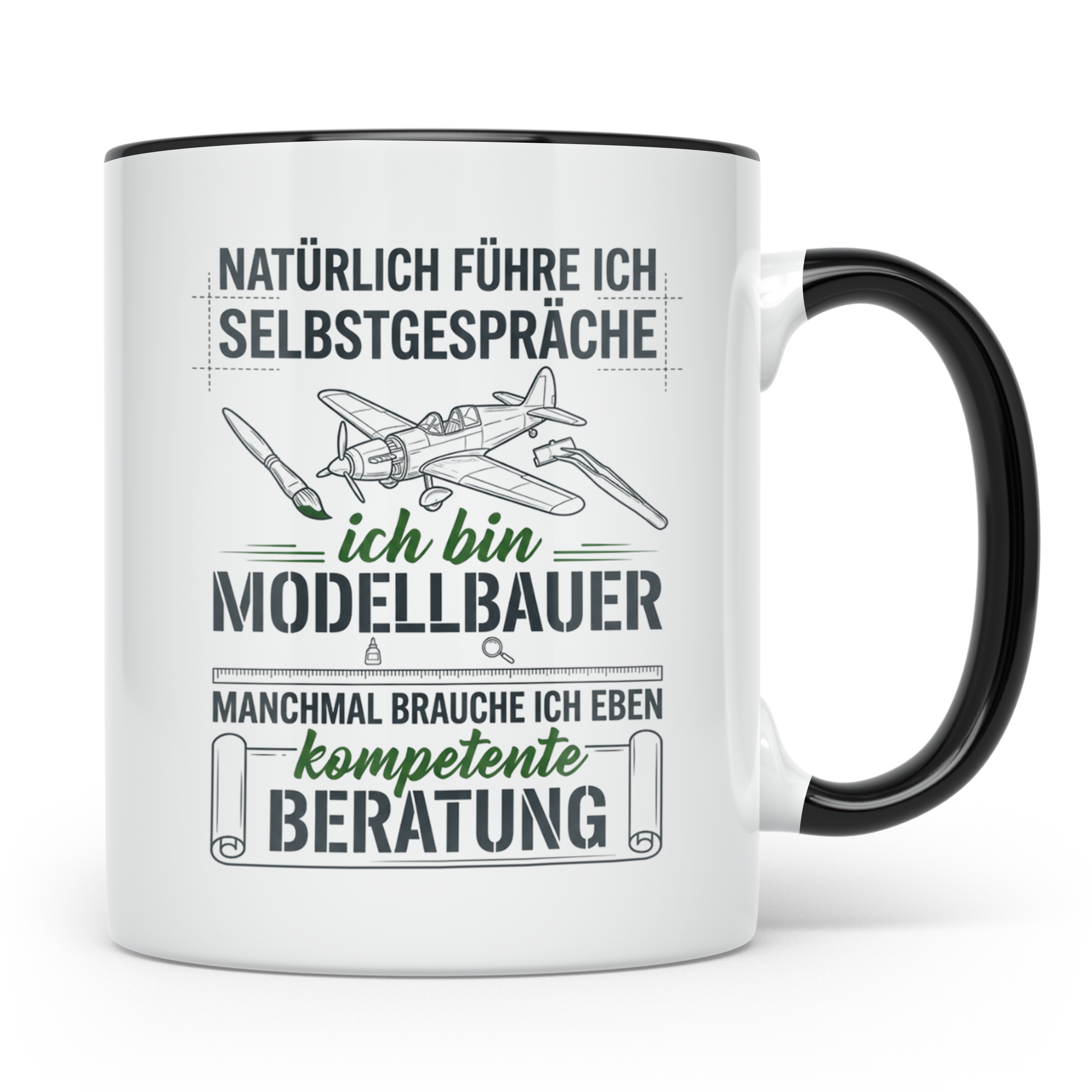 Modellbauer Tasse mit Spruch Selbstgespräche, Geschenk Flugz – Schwarz [farbe:schwarz]