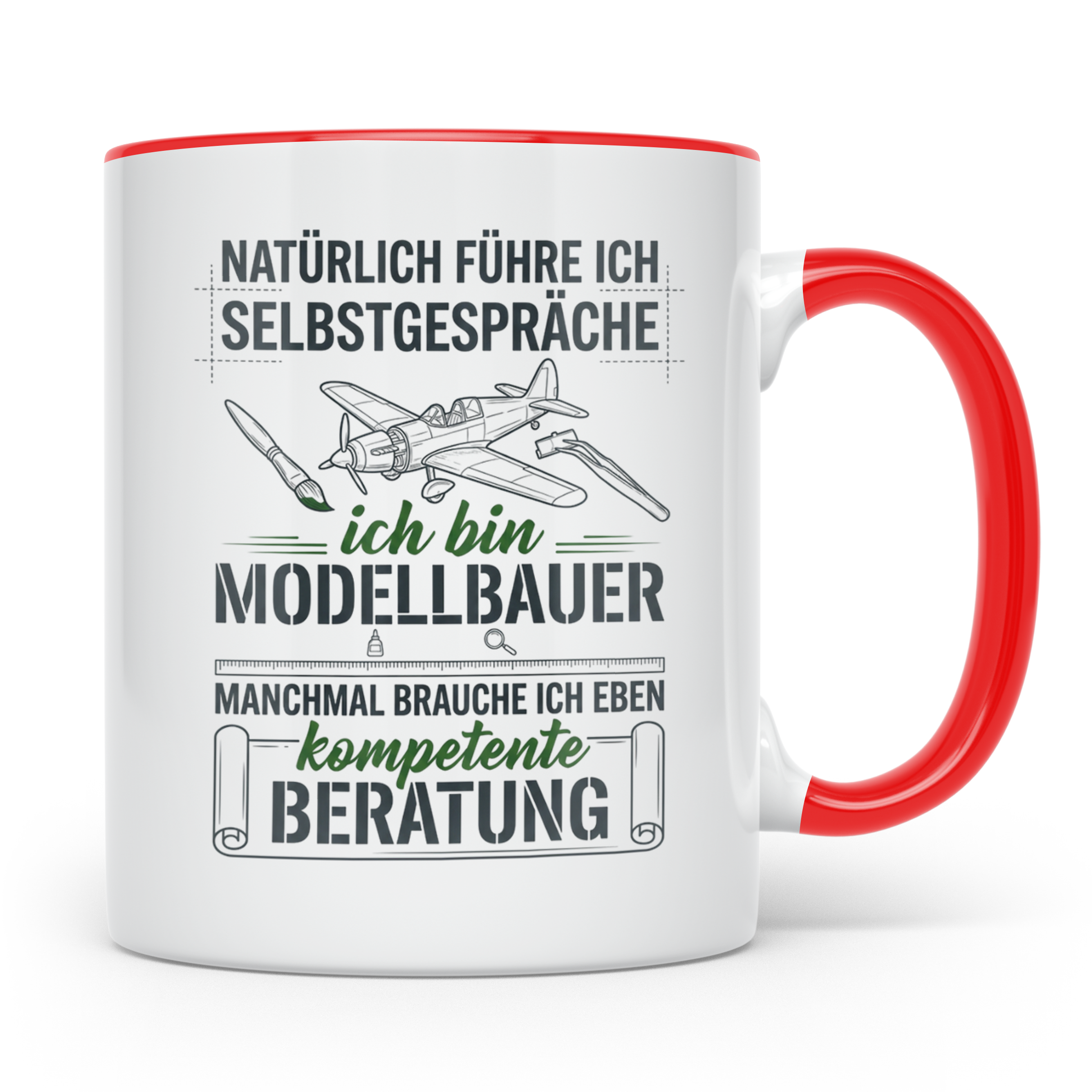 Modellbauer Tasse mit Spruch Selbstgespräche, Geschenk Flugz – Rot [farbe:rot]