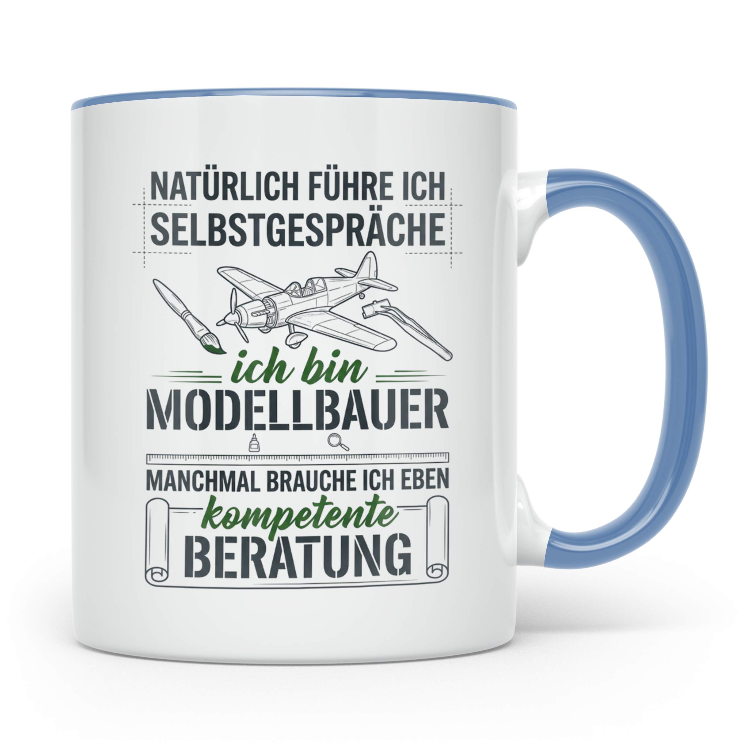 Modellbauer Tasse mit Spruch Selbstgespräche, Geschenk Flugz – Blau [farbe:blau]
