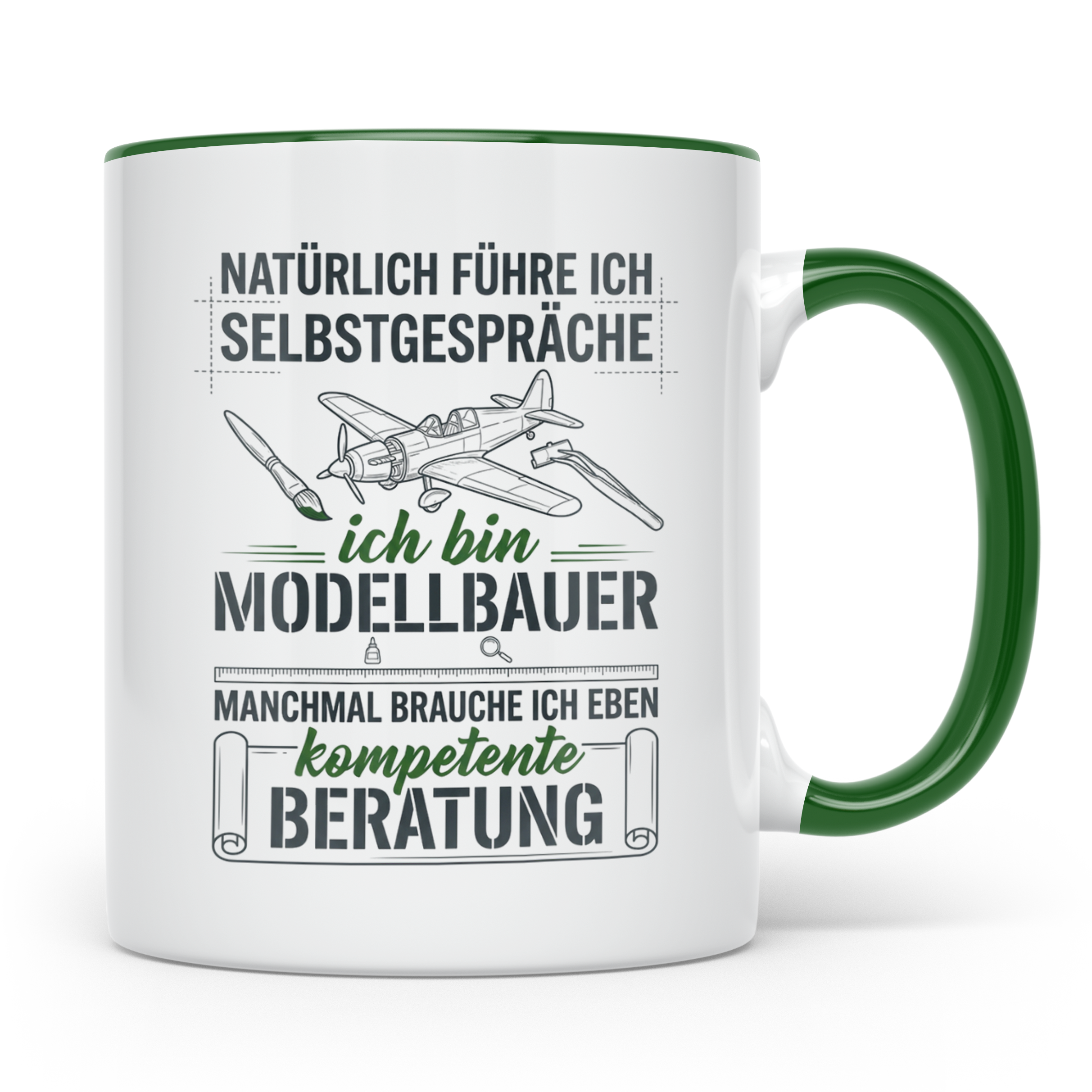 Modellbauer Tasse mit Spruch Selbstgespräche, Geschenk Flugz – Grün [farbe:grün]