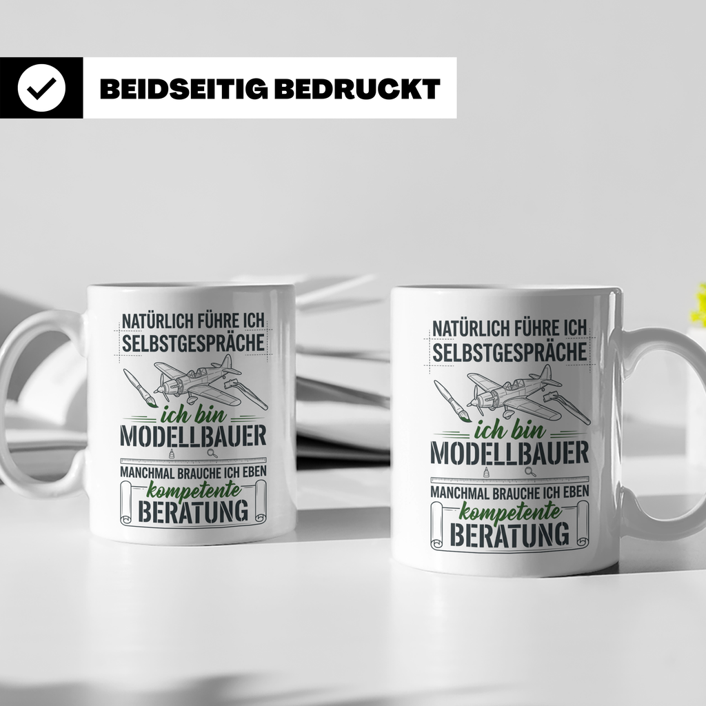 Modellbauer Tasse mit Spruch Selbstgespräche, Geschenk Flugz – Weiß [farbe:weiß]