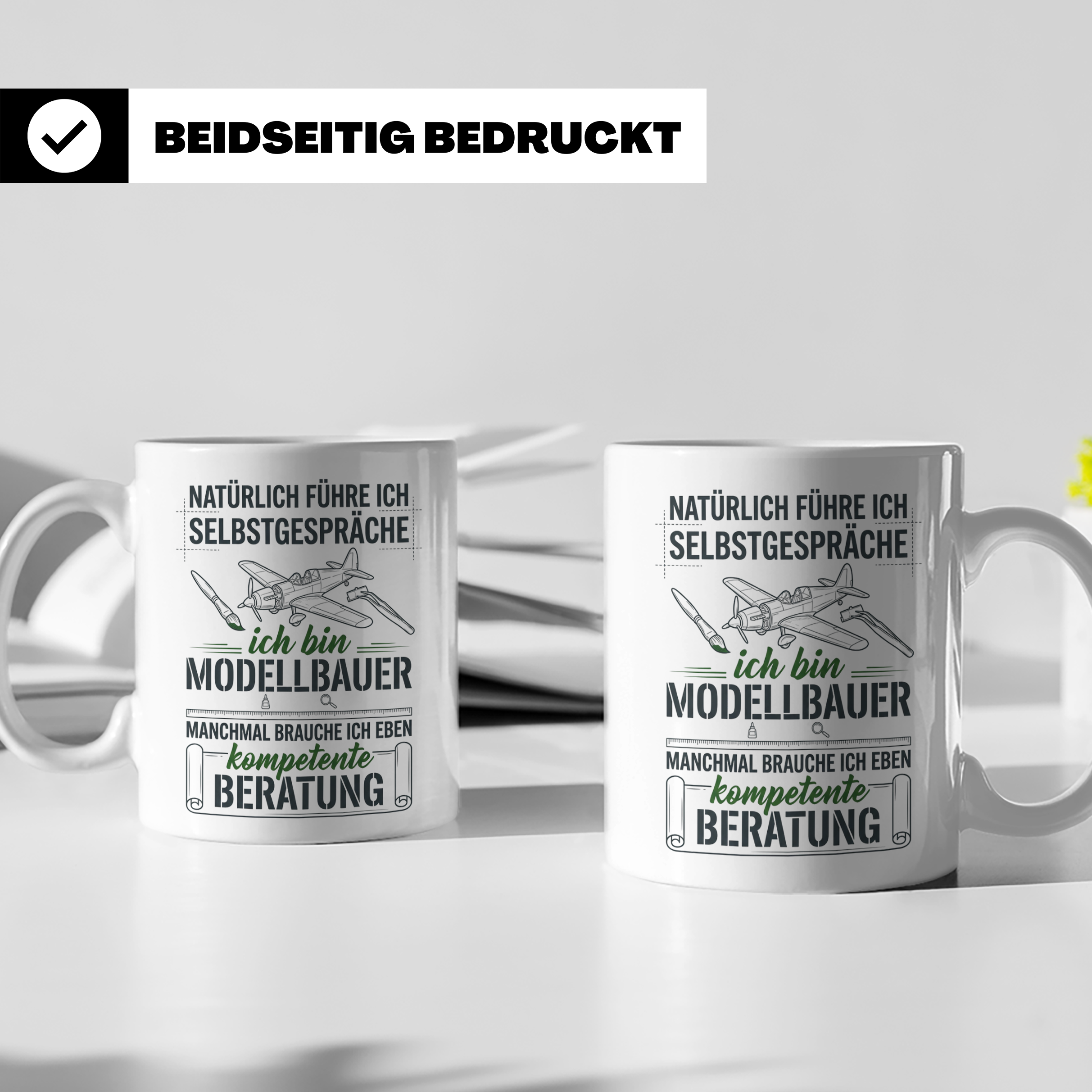 Modellbauer Tasse mit Spruch Selbstgespräche, Geschenk Flugz – Weiß [farbe:weiß]