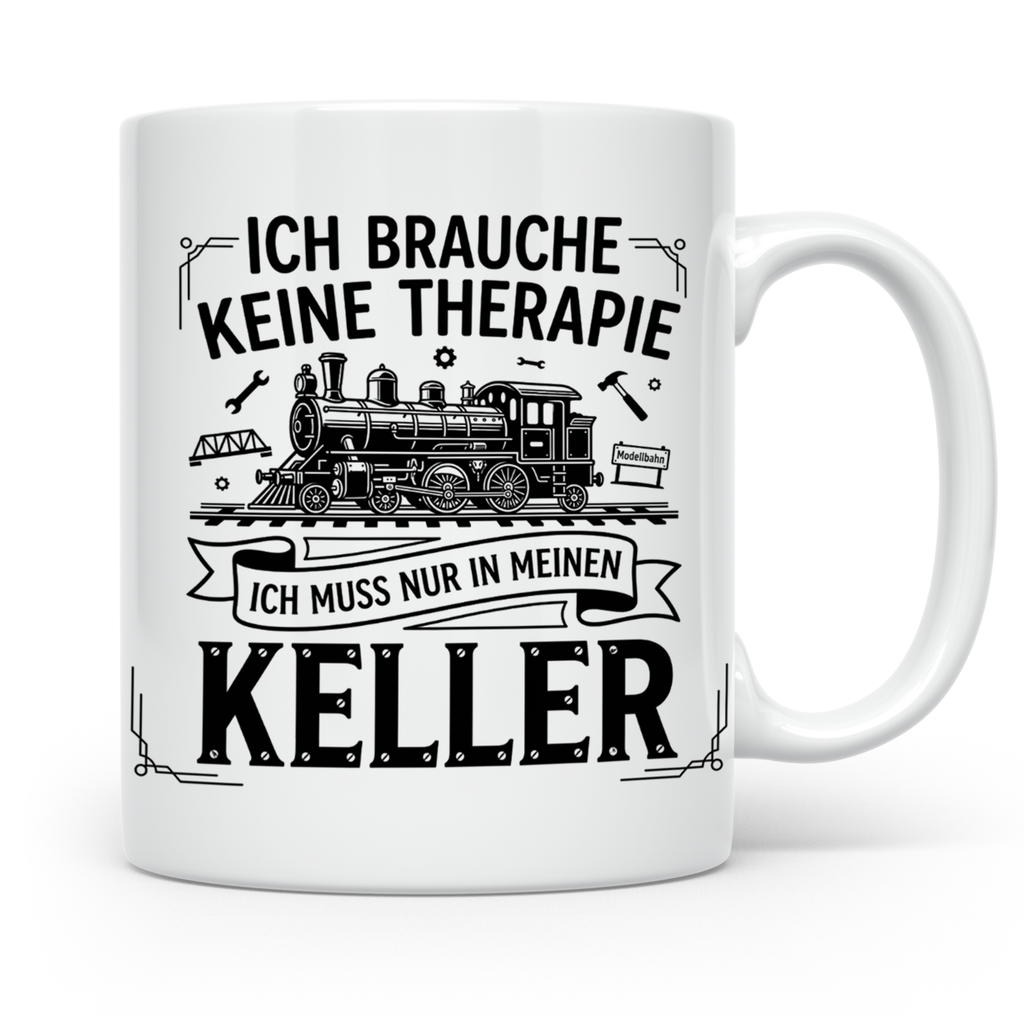 Modellbahn Tasse mit Spruch Ich brauche keine Therapie nur K – Weiß [farbe:weiß]