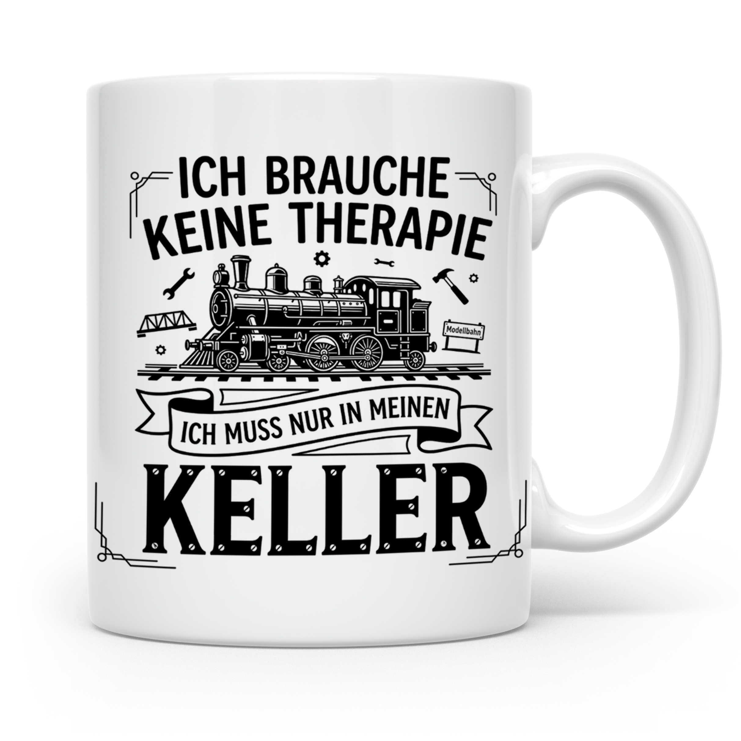 Modellbahn Tasse mit Spruch Ich brauche keine Therapie nur K – Weiß [farbe:weiß]