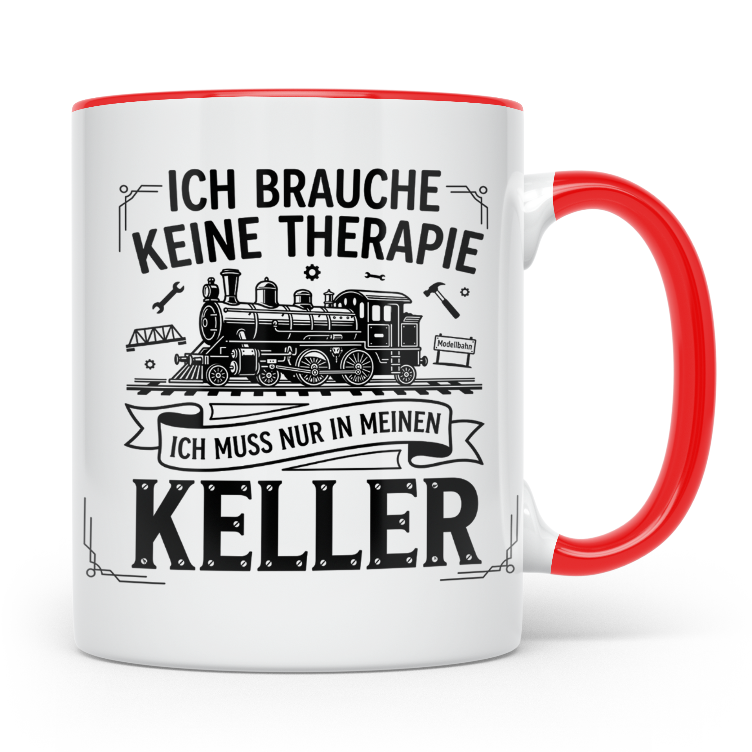 Modellbahn Tasse mit Spruch Ich brauche keine Therapie nur K – Rot [farbe:rot]