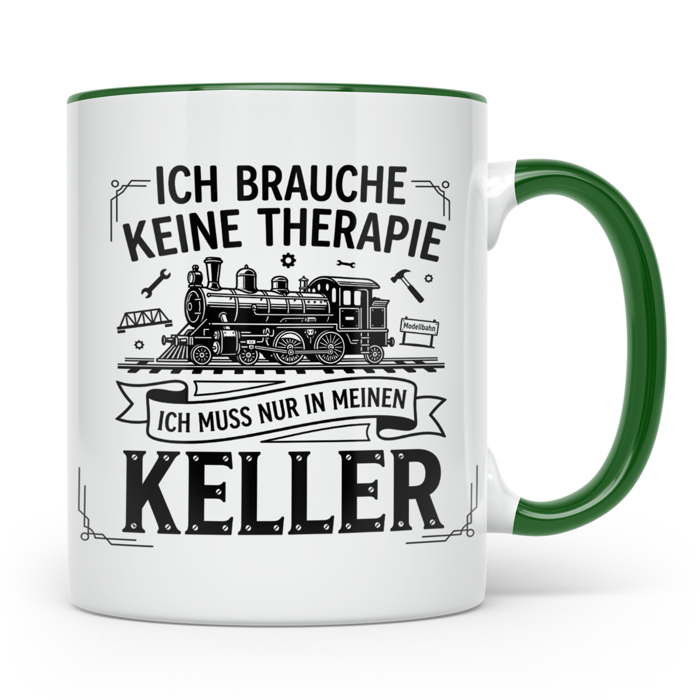 Modellbahn Tasse mit Spruch Ich brauche keine Therapie nur K – Grün [farbe:grün]