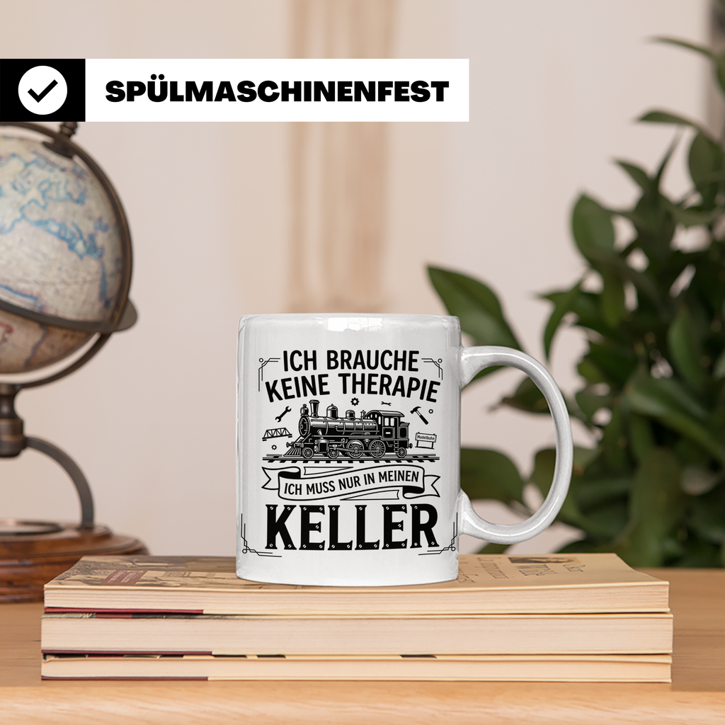 Modellbahn Tasse mit Spruch Ich brauche keine Therapie nur K – Weiß [farbe:weiß]