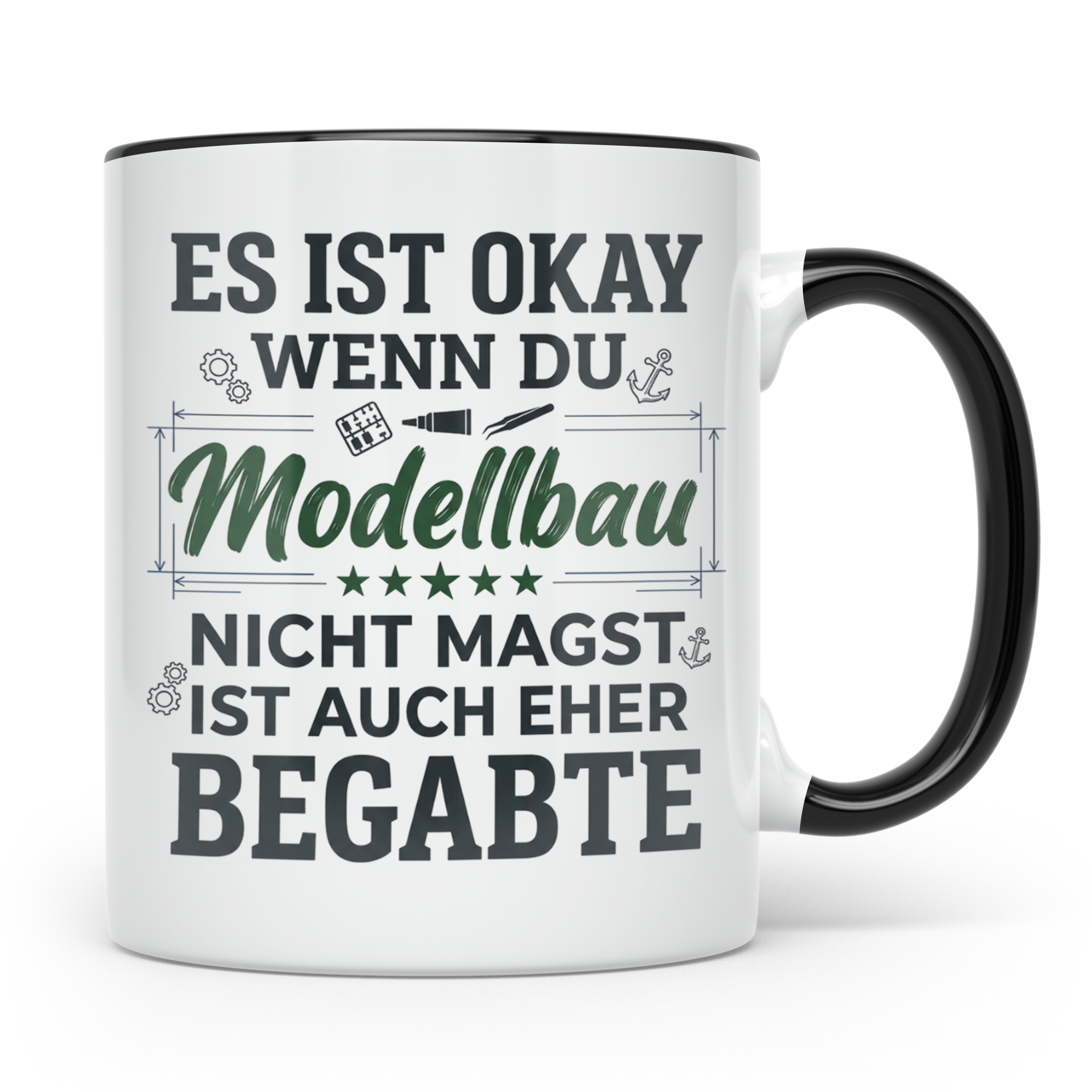 Modellbau Tasse mit Spruch 'Eher für Begabte', Geschenk für  – Schwarz [farbe:schwarz]