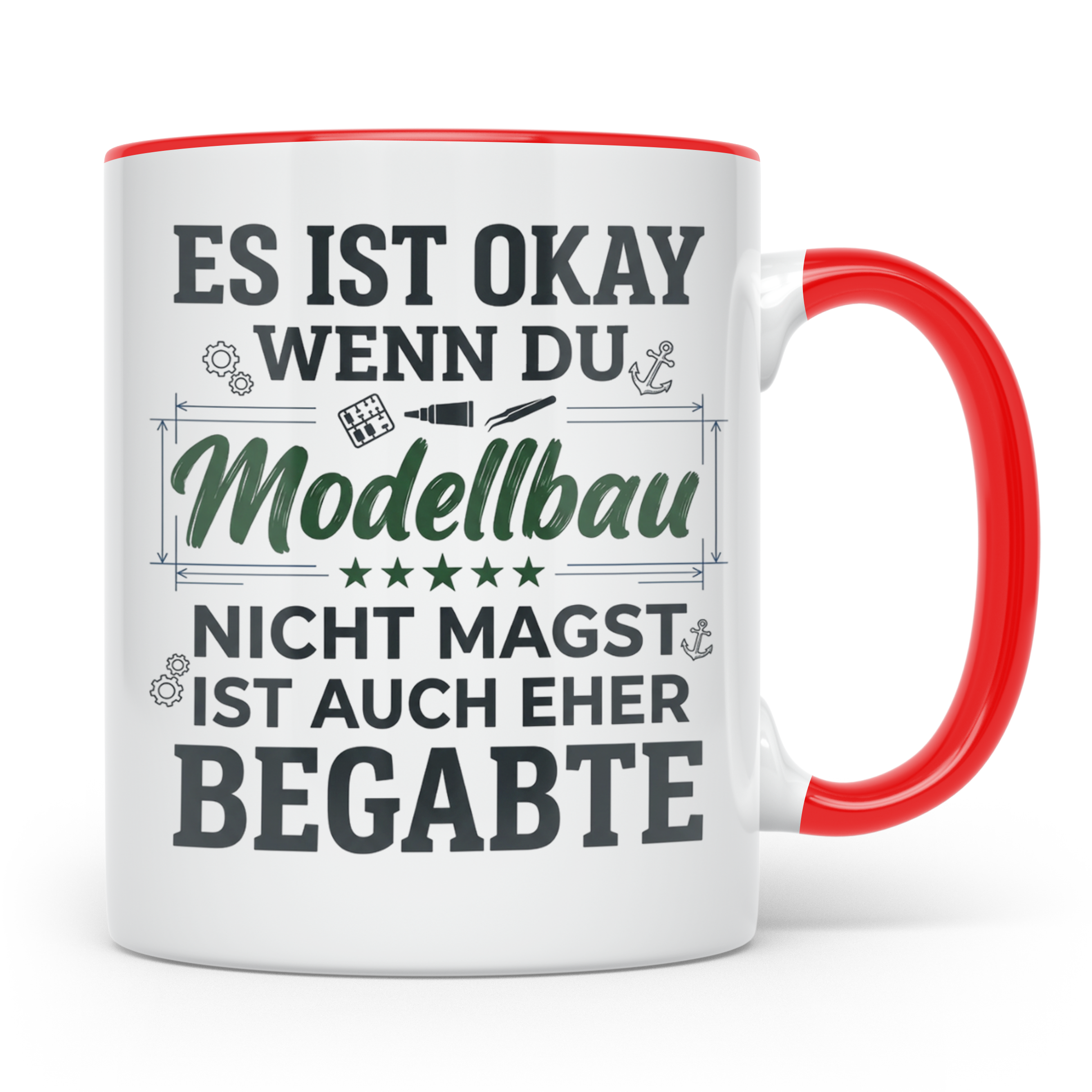 Modellbau Tasse mit Spruch 'Eher für Begabte', Geschenk für  – Rot [farbe:rot]