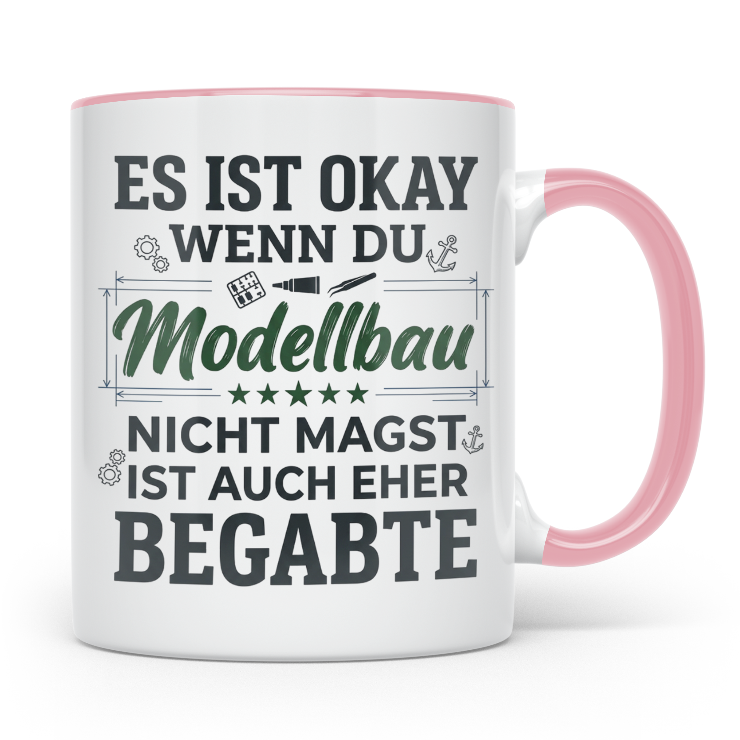Modellbau Tasse mit Spruch 'Eher für Begabte', Geschenk für  – Rosa [farbe:rosa]