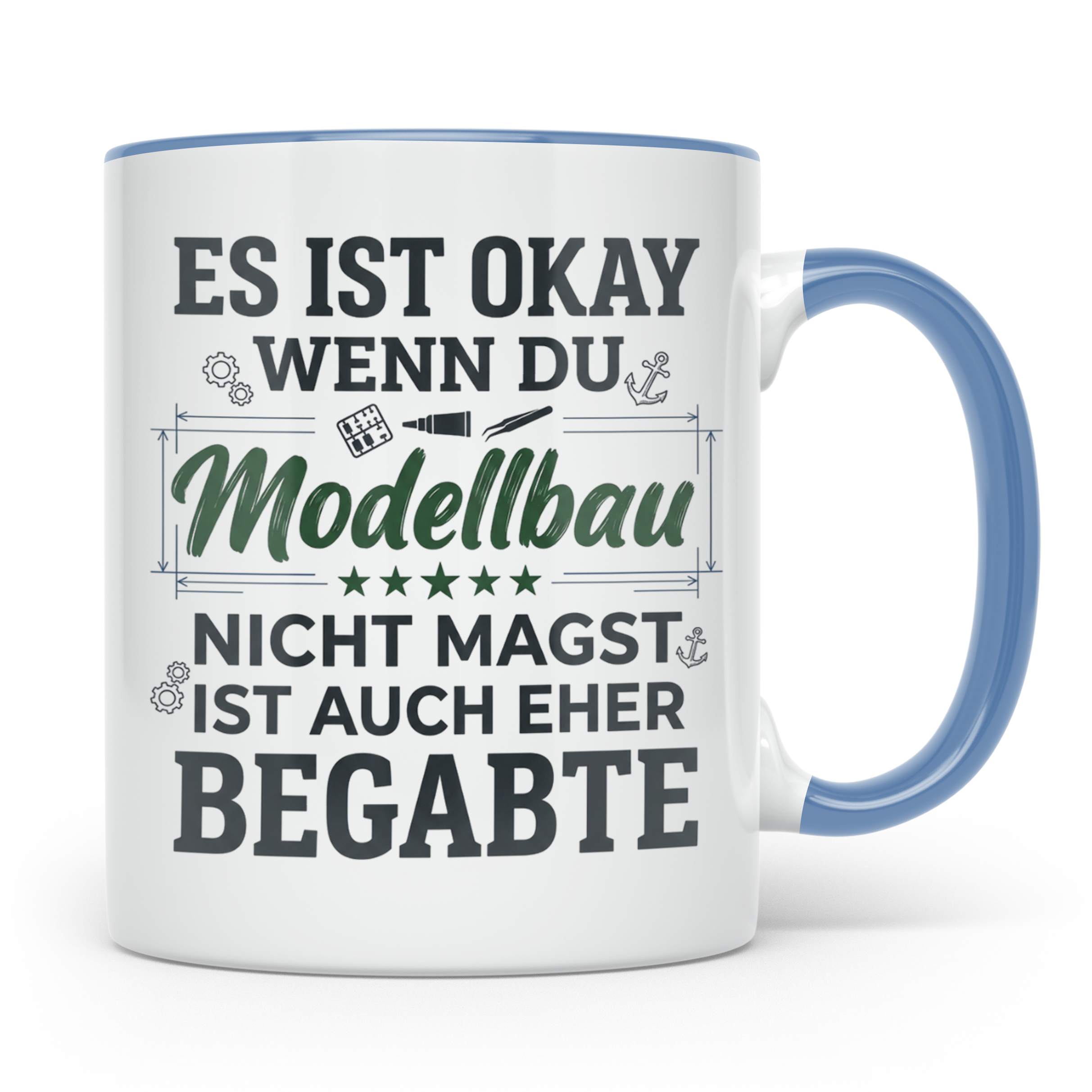 Modellbau Tasse mit Spruch 'Eher für Begabte', Geschenk für  – Blau [farbe:blau]