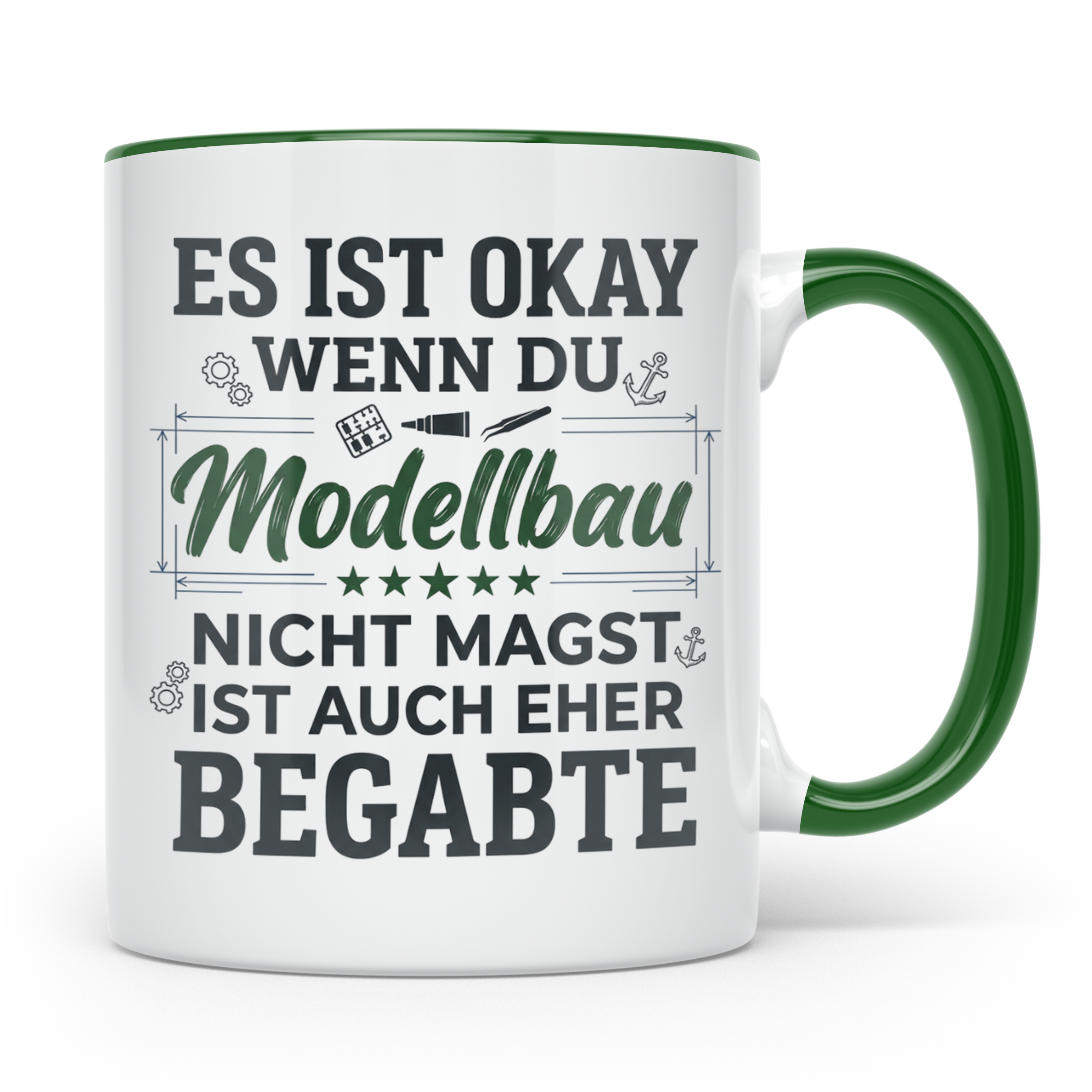 Modellbau Tasse mit Spruch 'Eher für Begabte', Geschenk für  – Grün [farbe:grün]