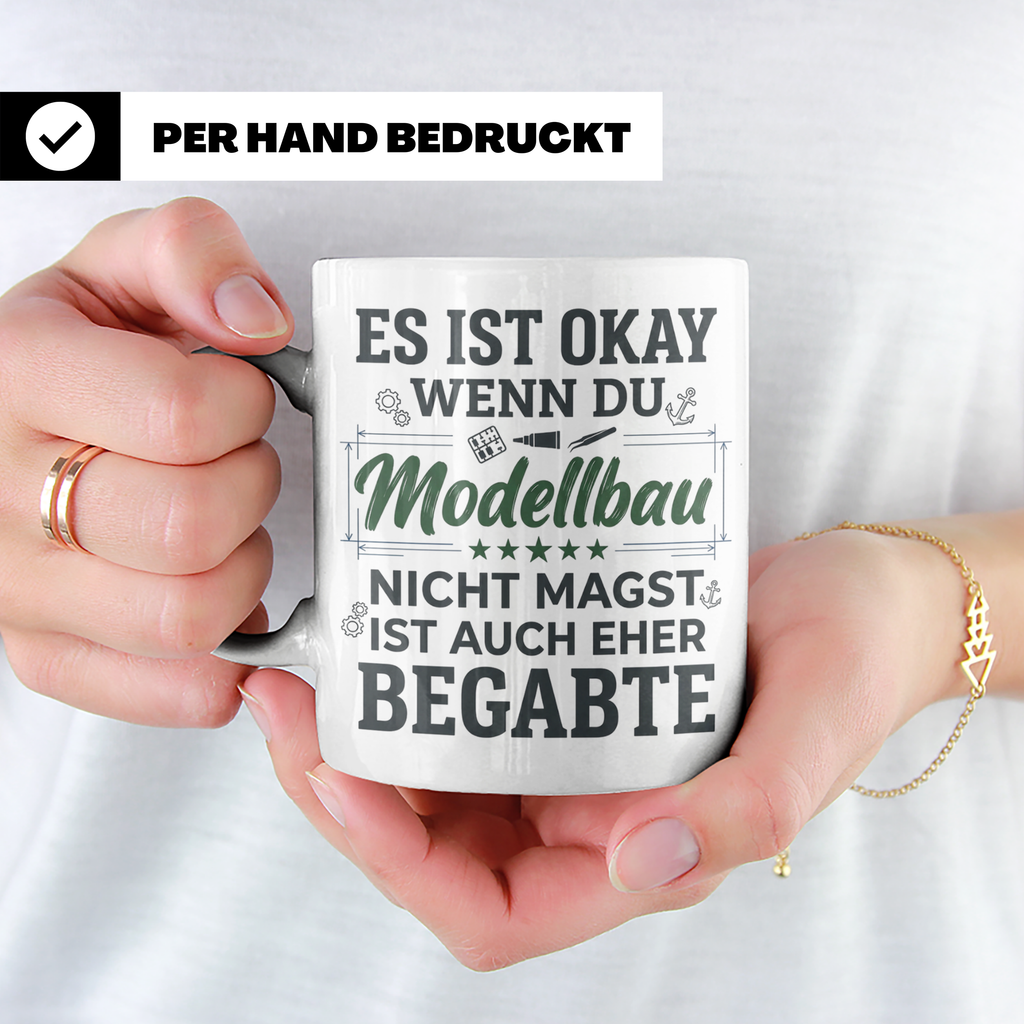 Modellbau Tasse mit Spruch 'Eher für Begabte', Geschenk für  – Weiß [farbe:weiß]