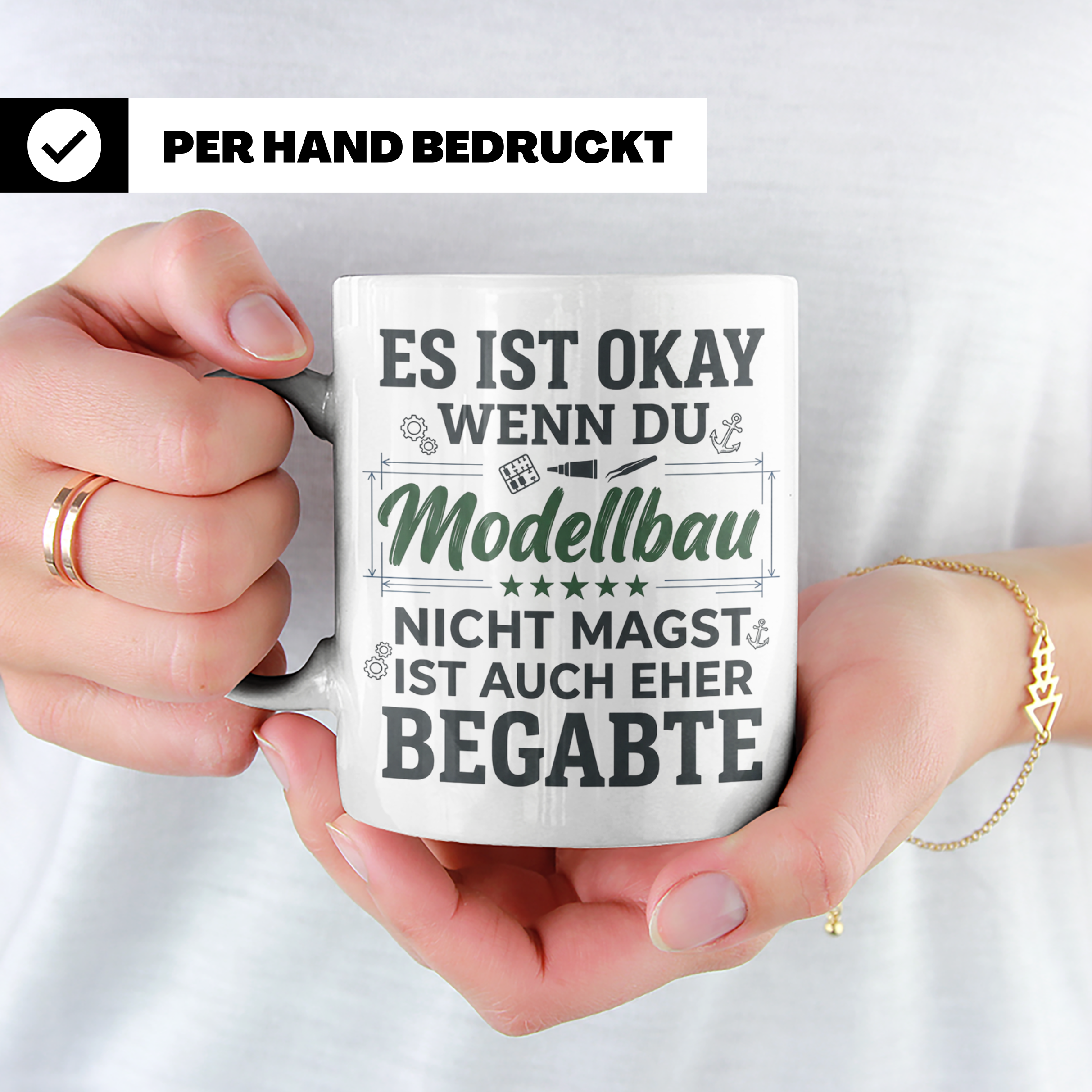 Modellbau Tasse mit Spruch 'Eher für Begabte', Geschenk für  – Weiß [farbe:weiß]