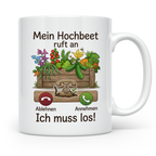 Hochbeet Tasse mit Spruch 'Mein Hochbeet ruft an' | Lustiges – Weiß [farbe:weiß]