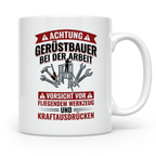 Gerüstbauer Tasse mit Spruch Vorsicht fliegendes Werkzeug |  – Weiß [farbe:weiß]