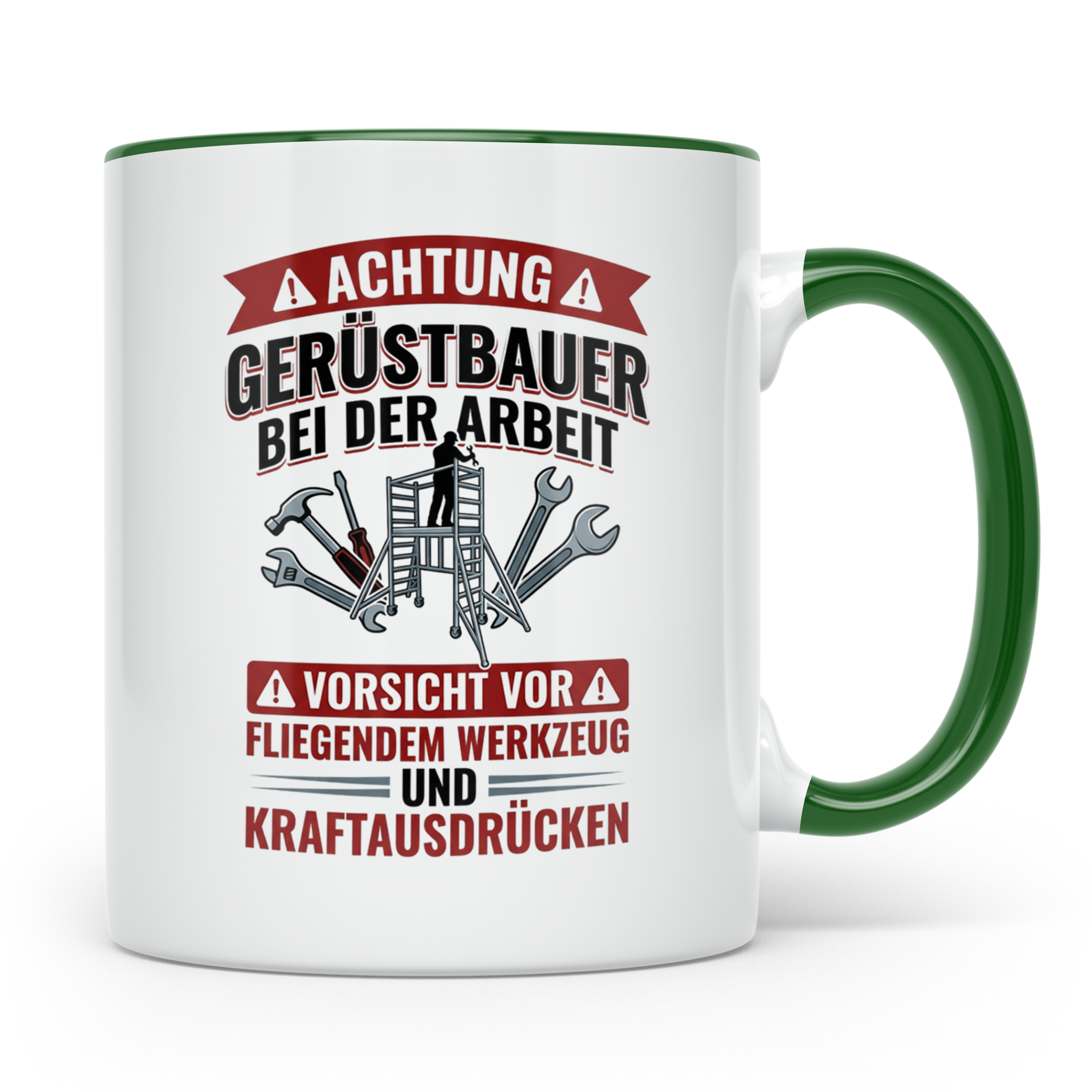 Gerüstbauer Tasse mit Spruch Vorsicht fliegendes Werkzeug |  – Grün [farbe:grün]