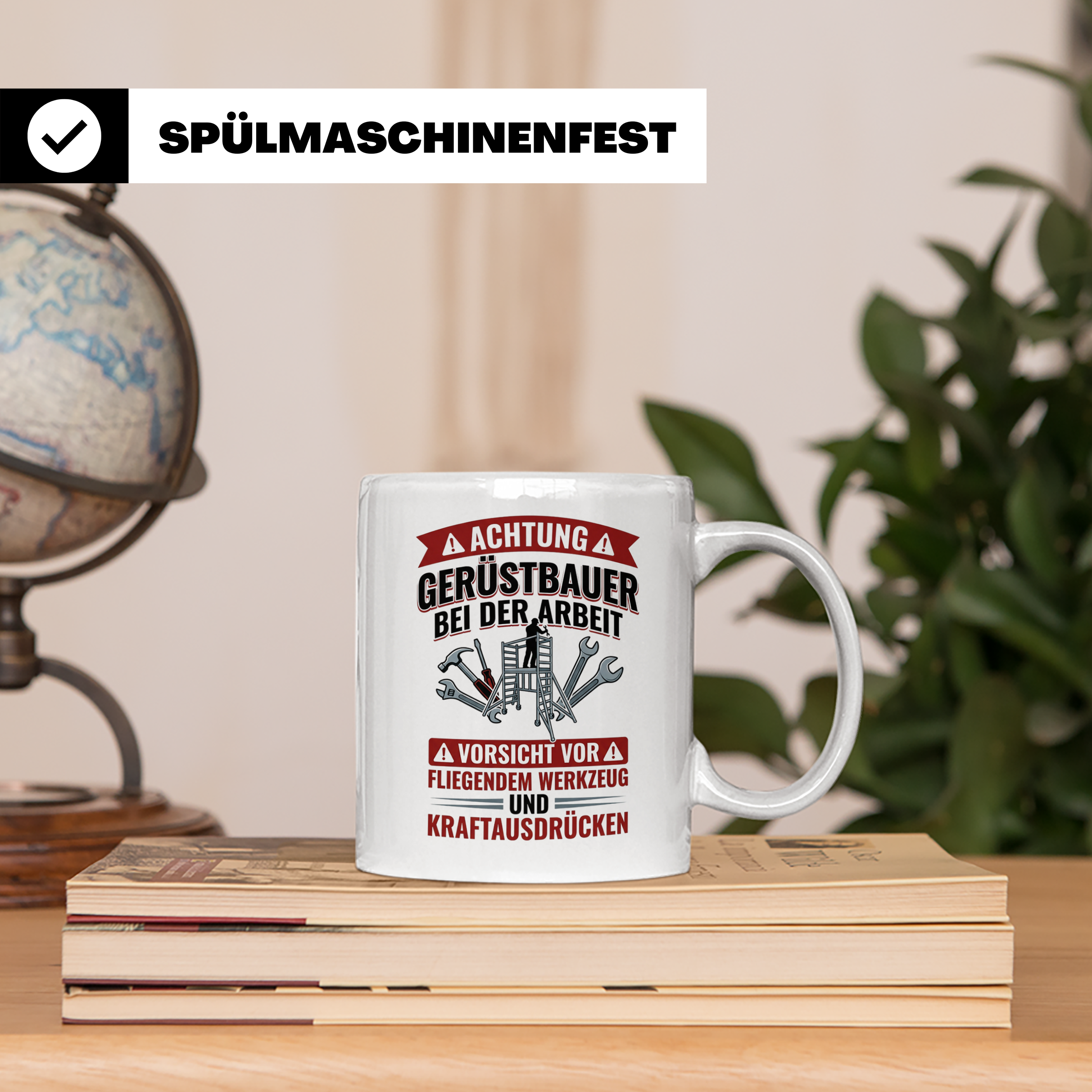 Gerüstbauer Tasse mit Spruch Vorsicht fliegendes Werkzeug |  – Weiß [farbe:weiß]