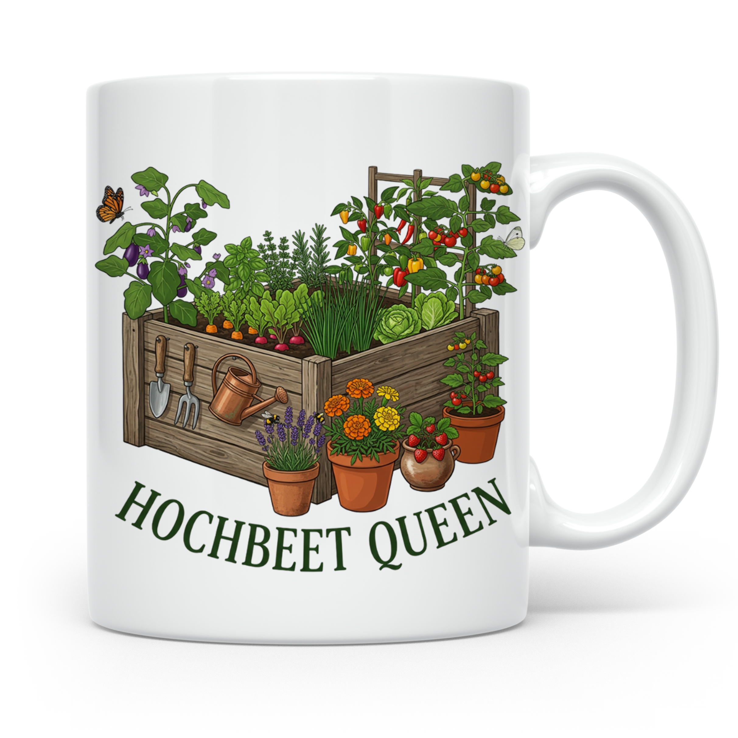 Hochbeet Queen Tasse für Gärtnerin, Geschenk Hobbygärtnerin, – Weiß [farbe:weiß]
