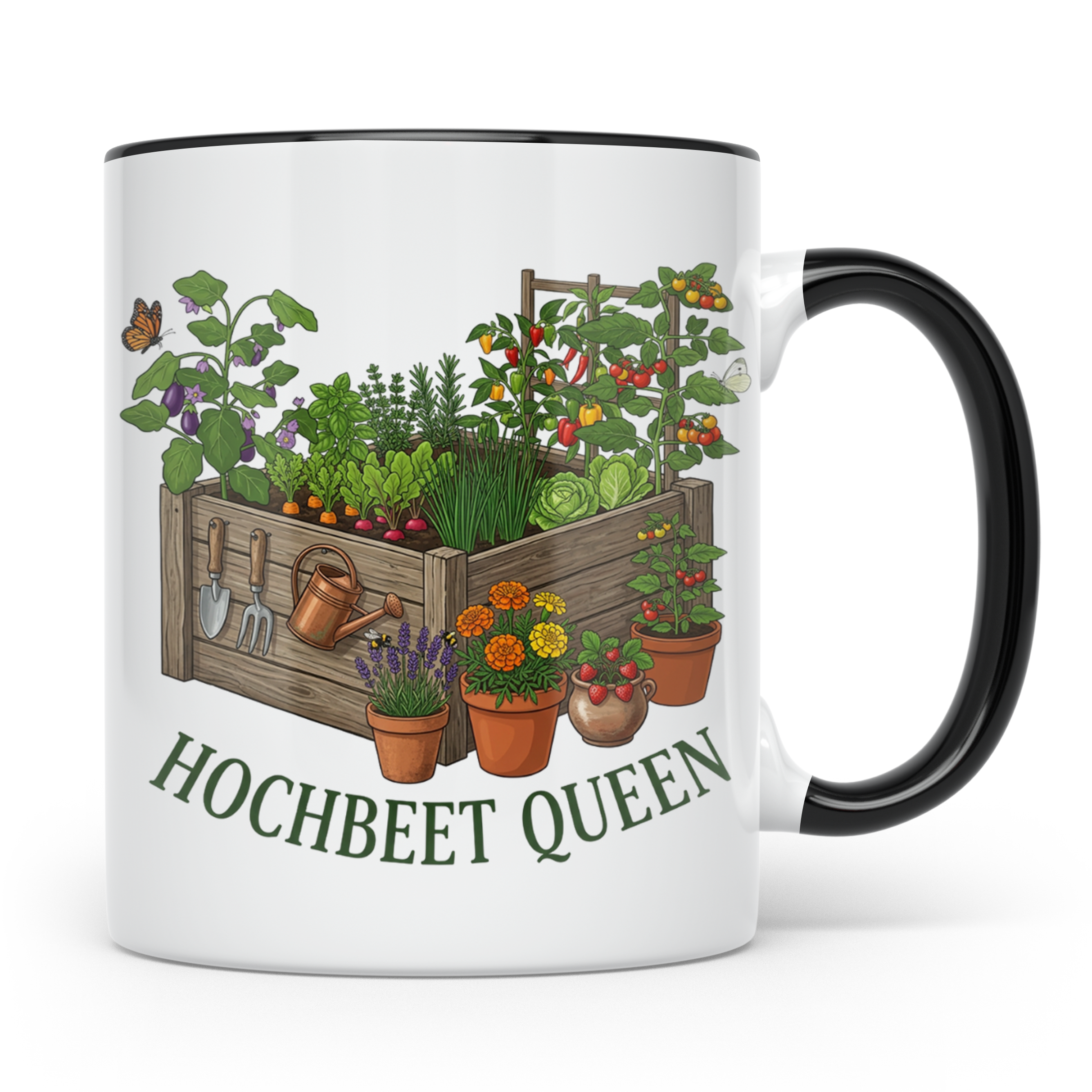 Hochbeet Queen Tasse für Gärtnerin, Geschenk Hobbygärtnerin, – Schwarz [farbe:schwarz]