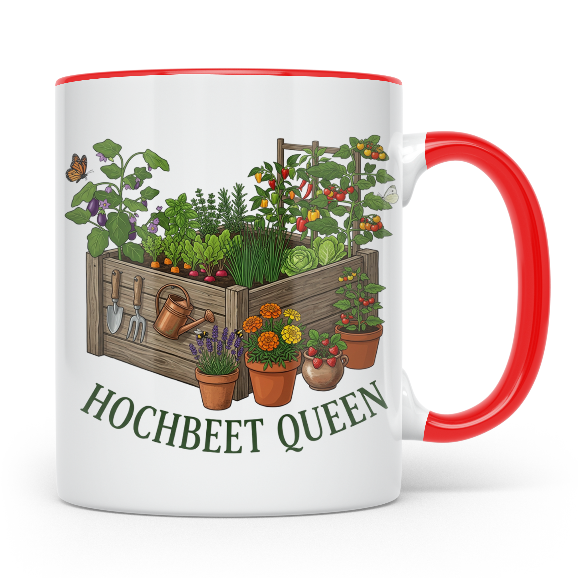 Hochbeet Queen Tasse für Gärtnerin, Geschenk Hobbygärtnerin, – Rot [farbe:rot]