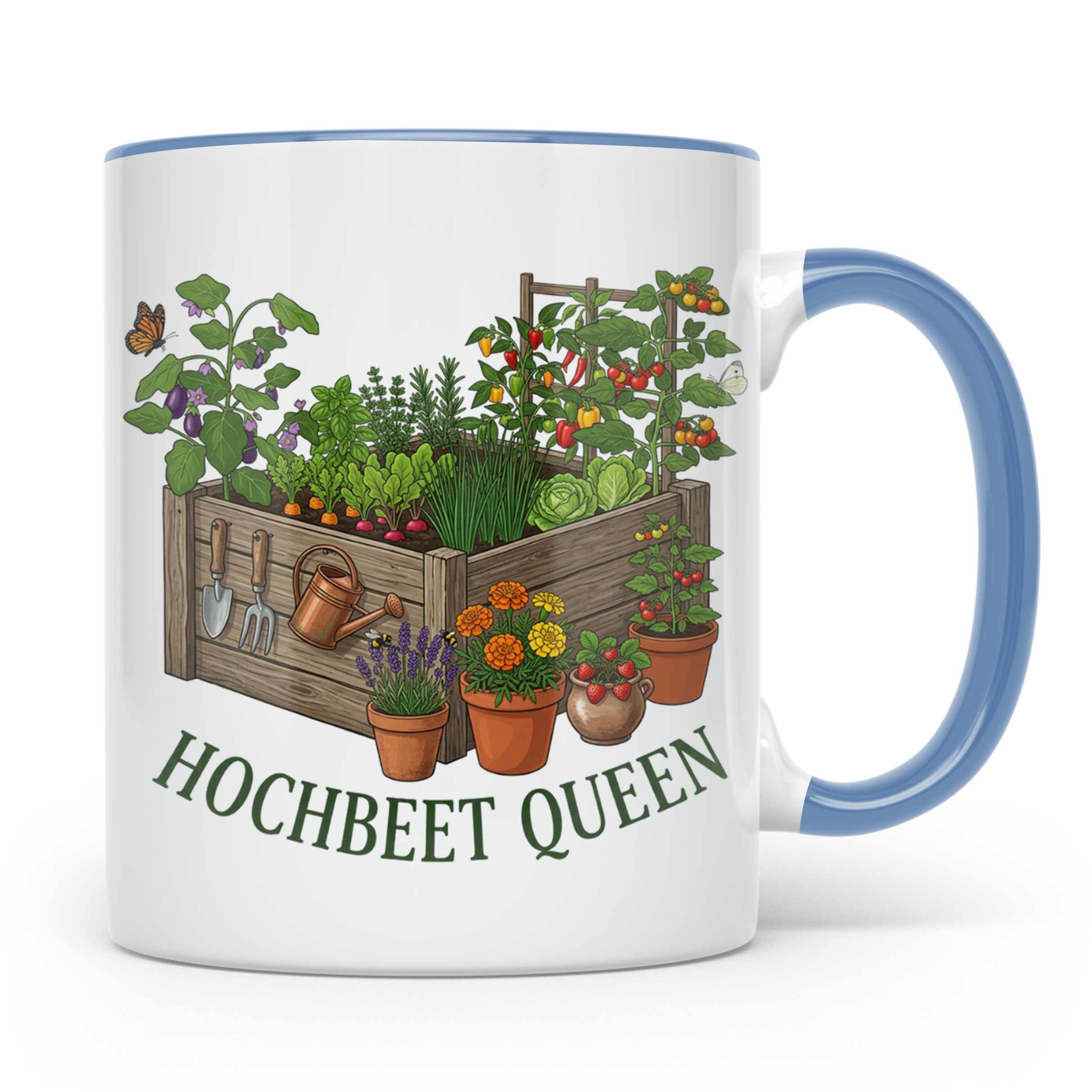 Hochbeet Queen Tasse für Gärtnerin, Geschenk Hobbygärtnerin, – Blau [farbe:blau]