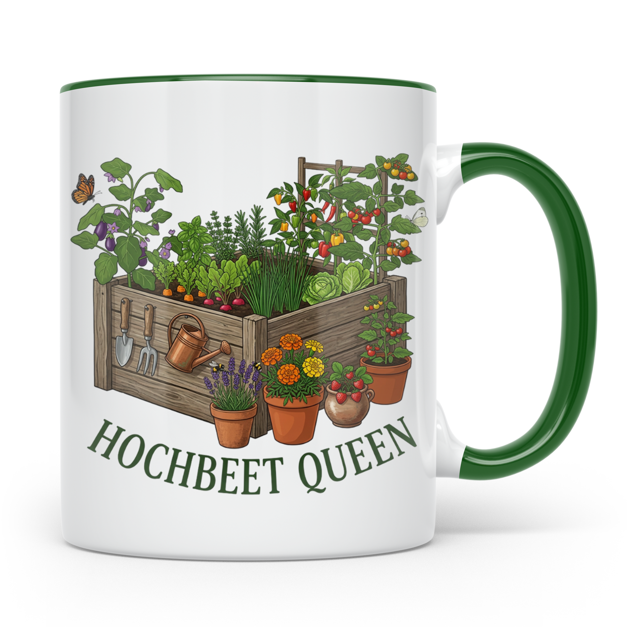 Hochbeet Queen Tasse für Gärtnerin, Geschenk Hobbygärtnerin, – Grün [farbe:grün]