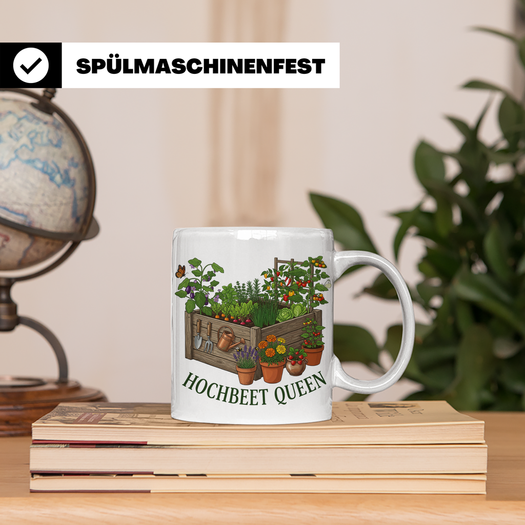 Hochbeet Queen Tasse für Gärtnerin, Geschenk Hobbygärtnerin, – Weiß [farbe:weiß]