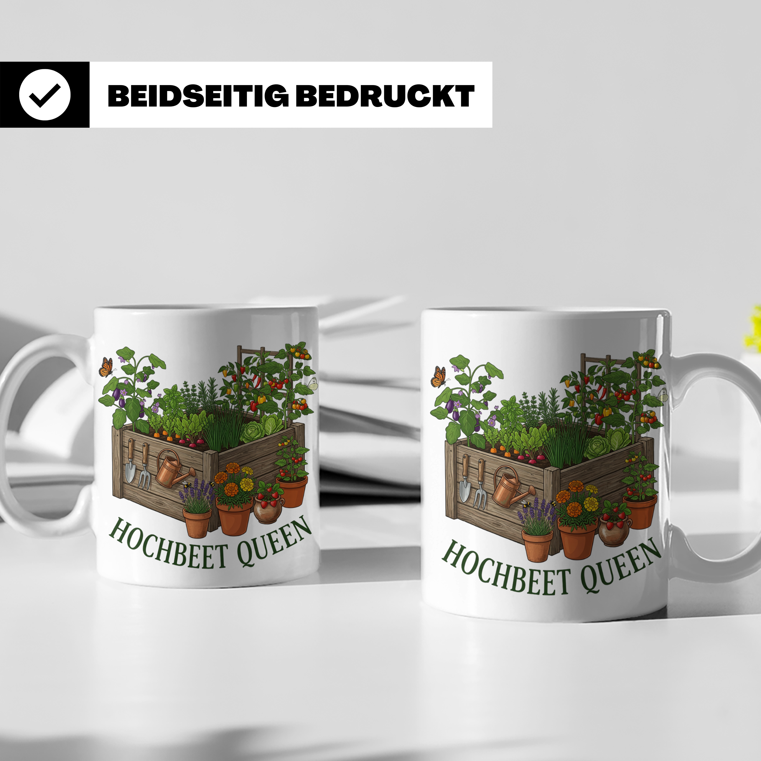 Hochbeet Queen Tasse für Gärtnerin, Geschenk Hobbygärtnerin, – Weiß [farbe:weiß]