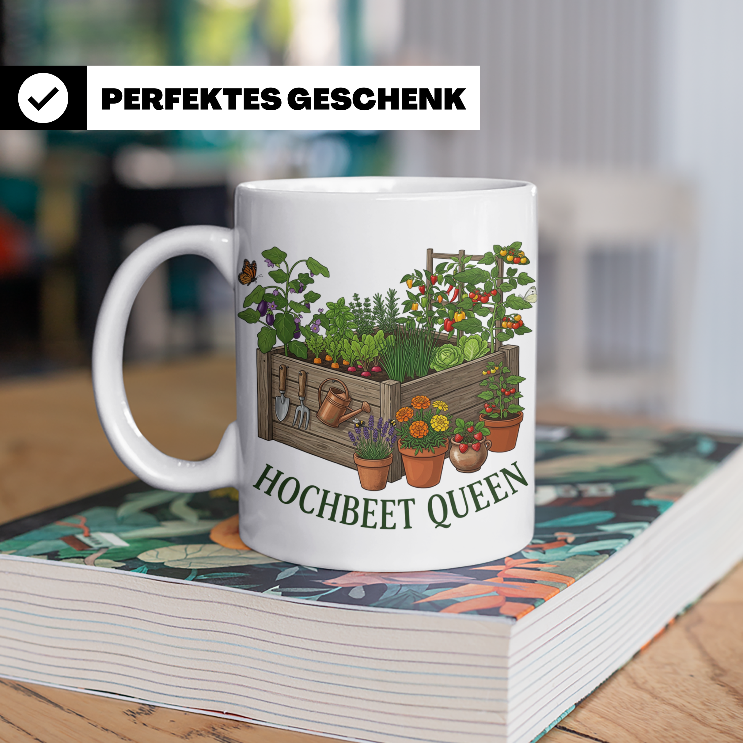 Hochbeet Queen Tasse für Gärtnerin, Geschenk Hobbygärtnerin, – Weiß [farbe:weiß]