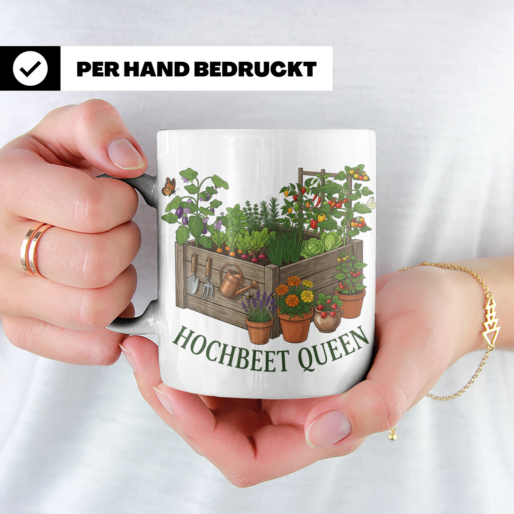 Hochbeet Queen Tasse für Gärtnerin, Geschenk Hobbygärtnerin, – Weiß [farbe:weiß]