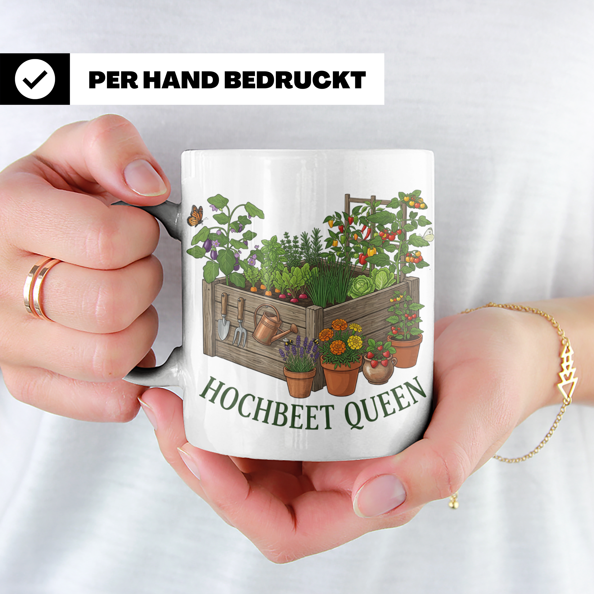 Hochbeet Queen Tasse für Gärtnerin, Geschenk Hobbygärtnerin, – Weiß [farbe:weiß]