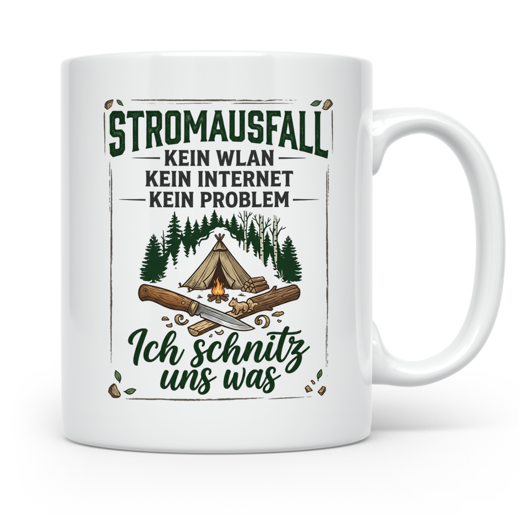 Bushcraft Tasse Stromausfall Kein WLAN Ich schnitz uns was S – Weiß [farbe:weiß]