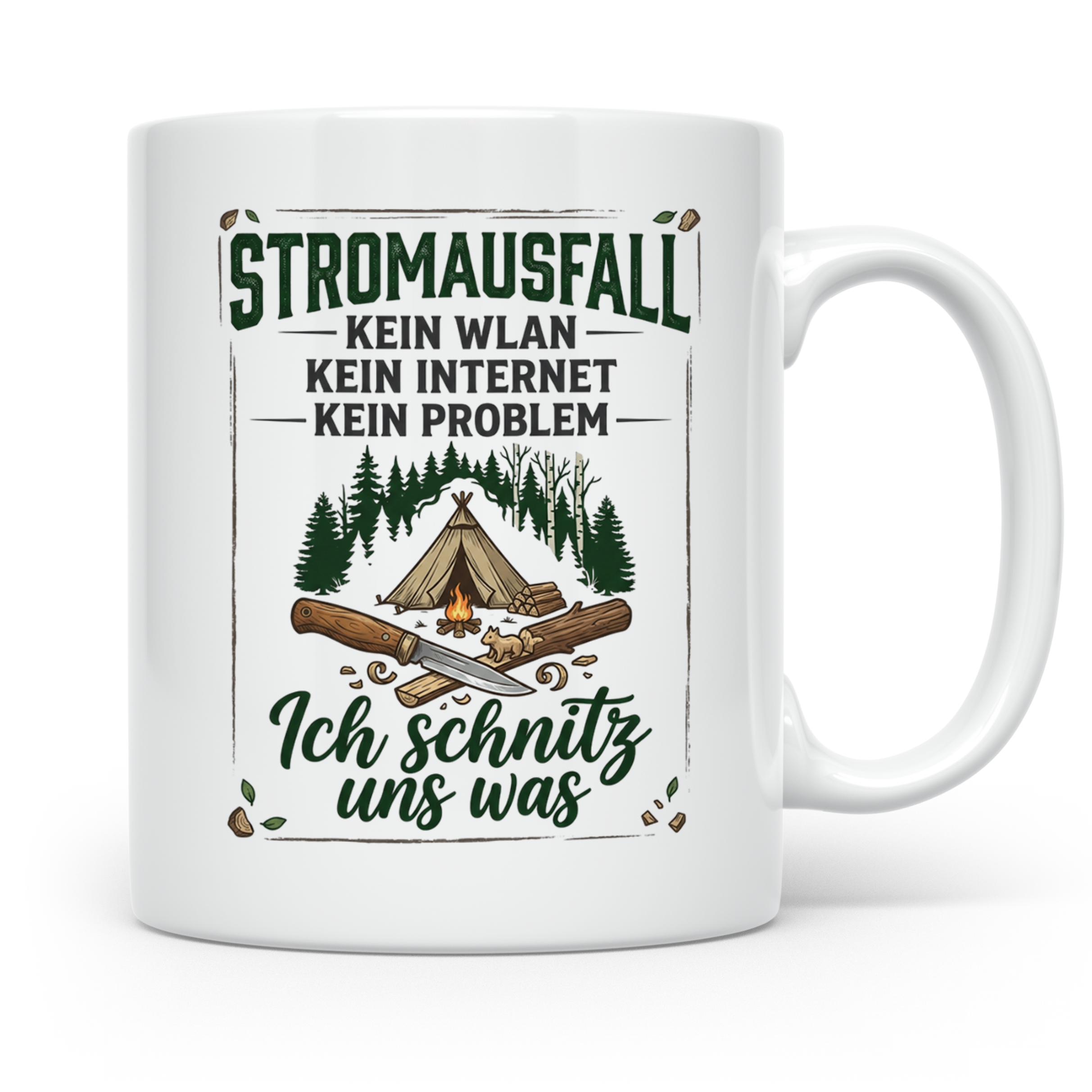 Bushcraft Tasse Stromausfall Kein WLAN Ich schnitz uns was S – Weiß [farbe:weiß]