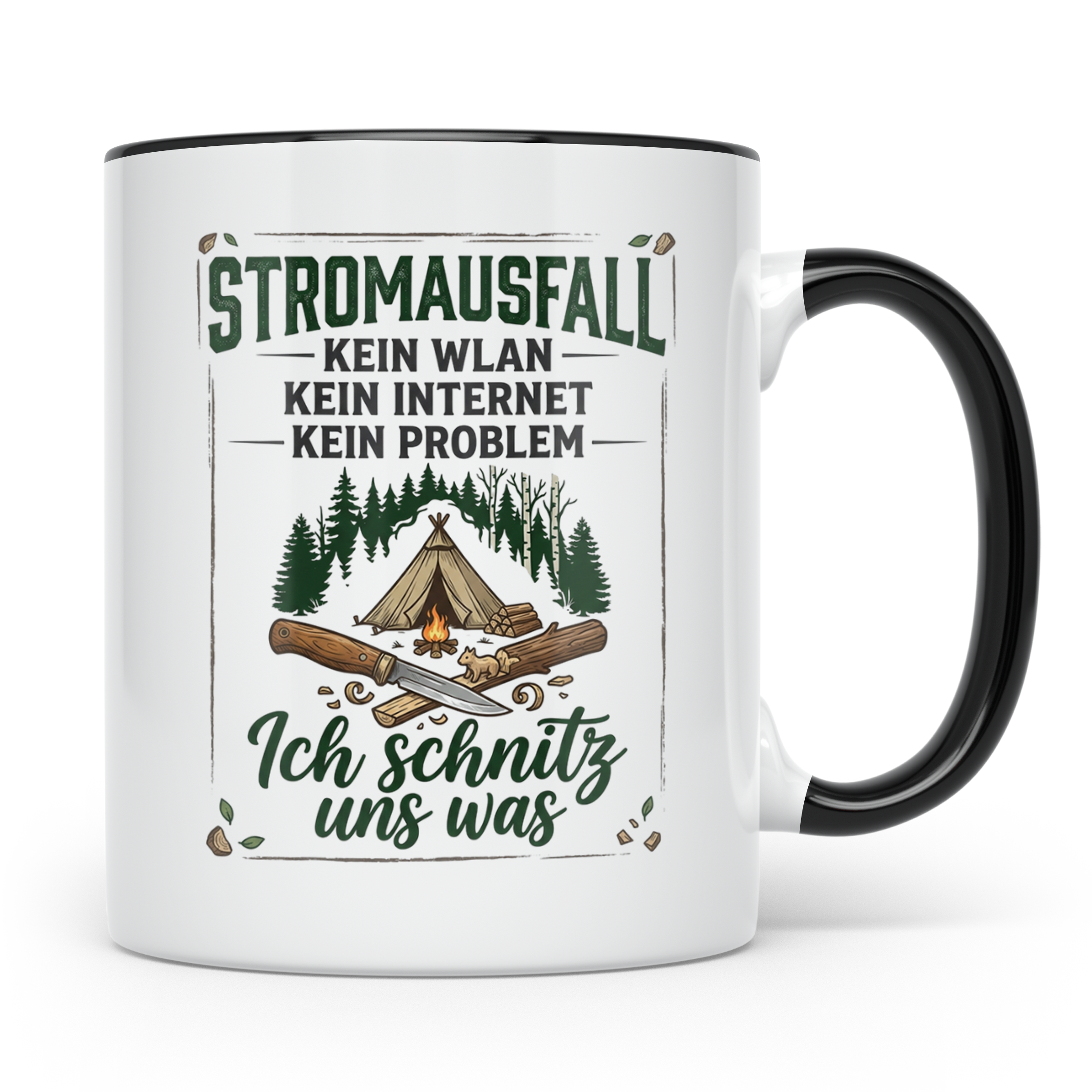 Bushcraft Tasse Stromausfall Kein WLAN Ich schnitz uns was S – Schwarz [farbe:schwarz]